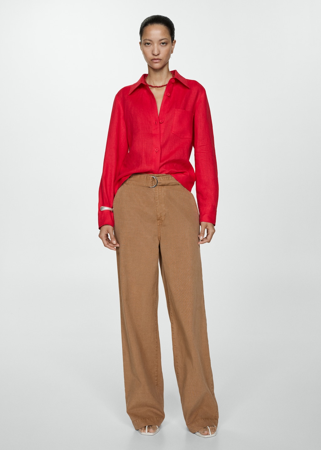 Flowy wideleg trousers with belt Women MANGO United Kingdom
