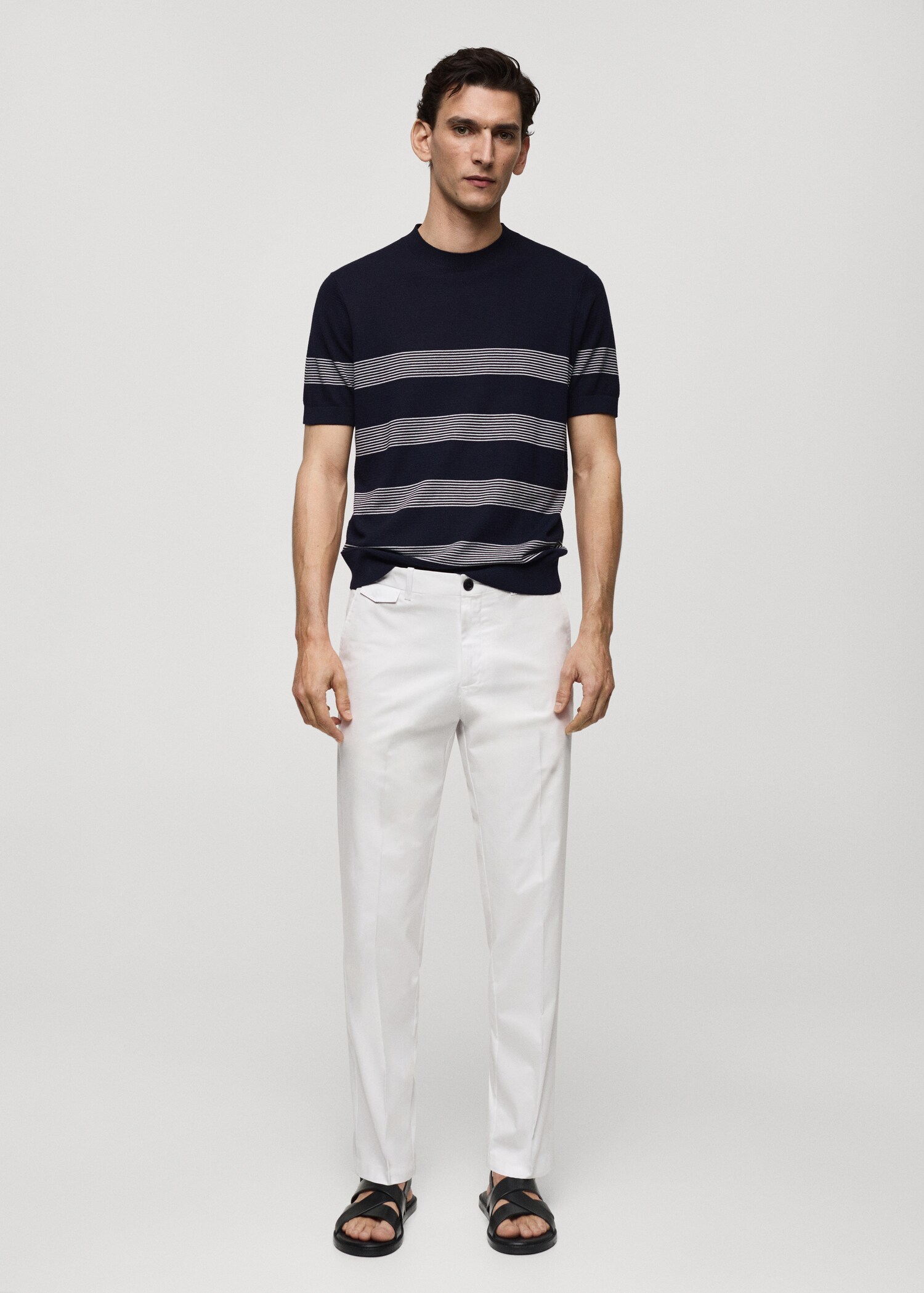 Regular fit structure cotton pants - General plane