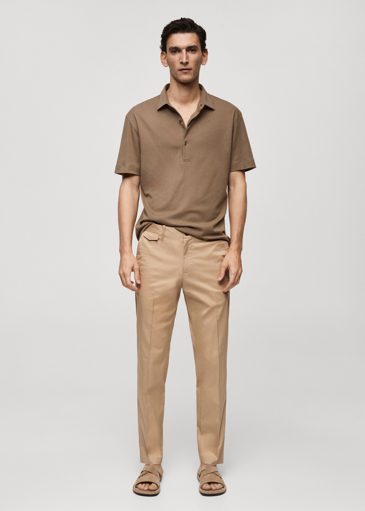 Regular fit structure cotton pants - General plane