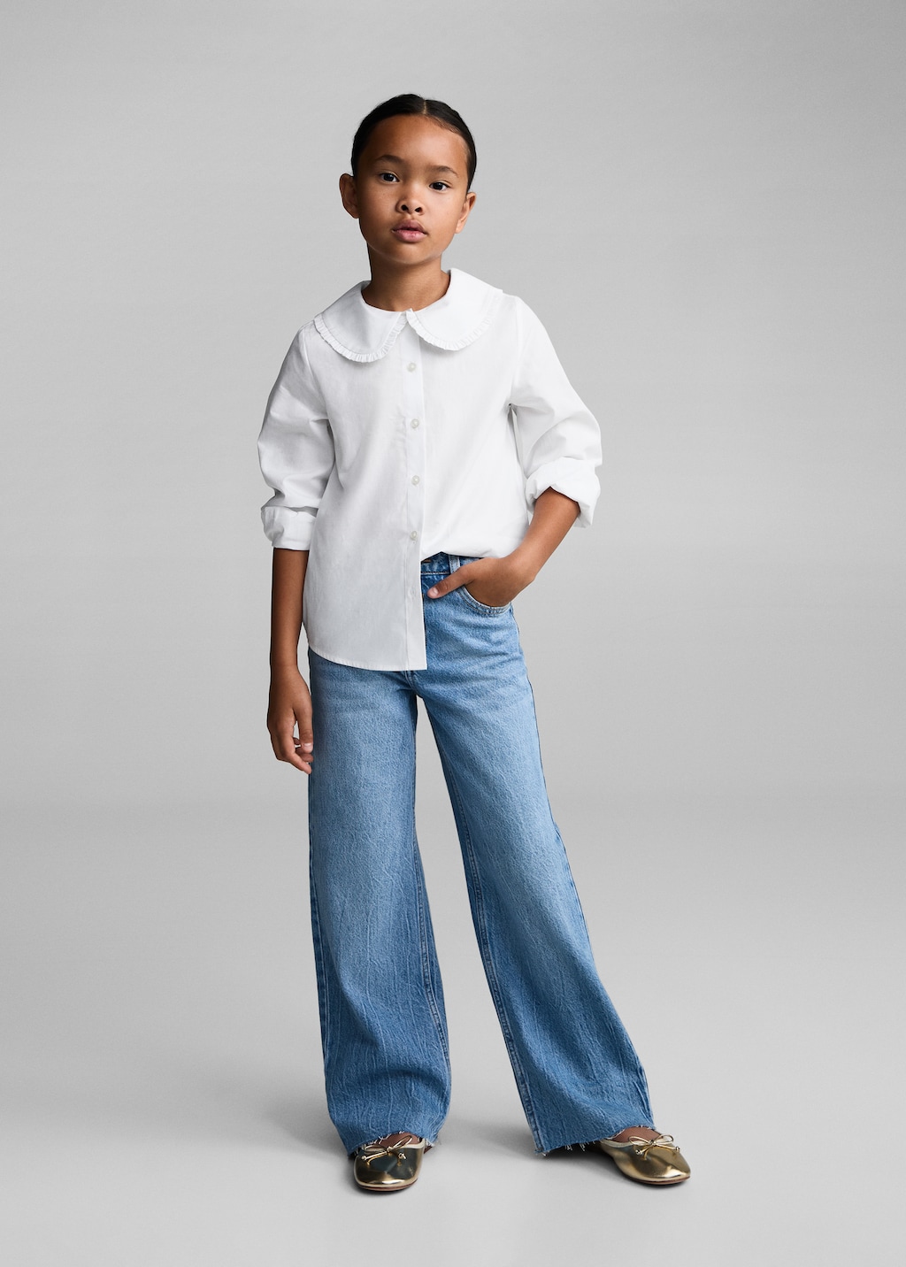 Camisa rendada com gola babydoll