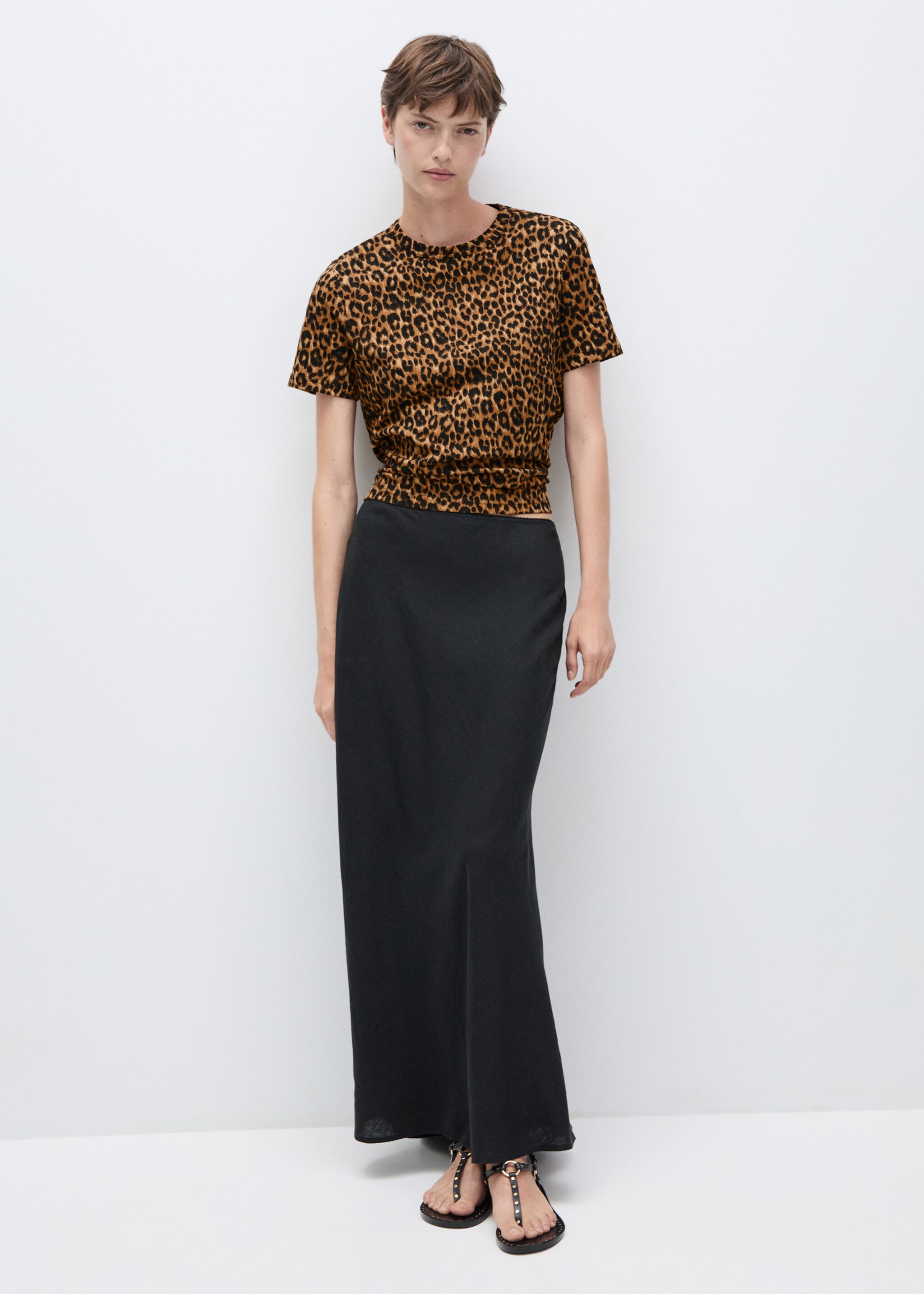 Animal-print cotton t-shirt - Общий план, Коричневый. Ref: 77004787-00.