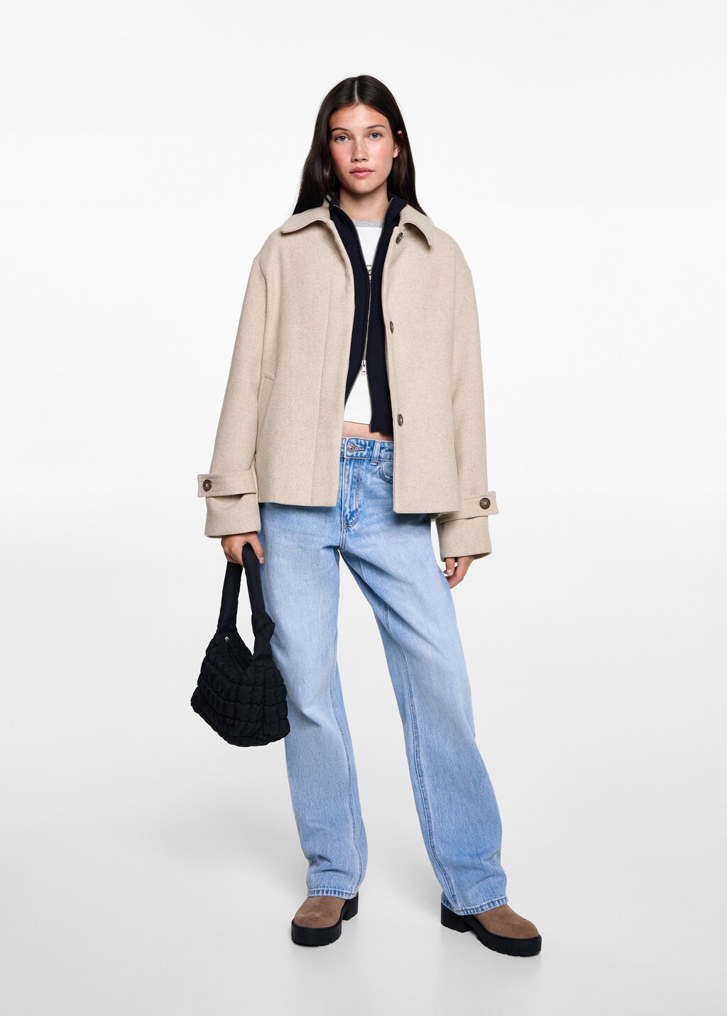Short cloth coat Teen MANGO Romania
