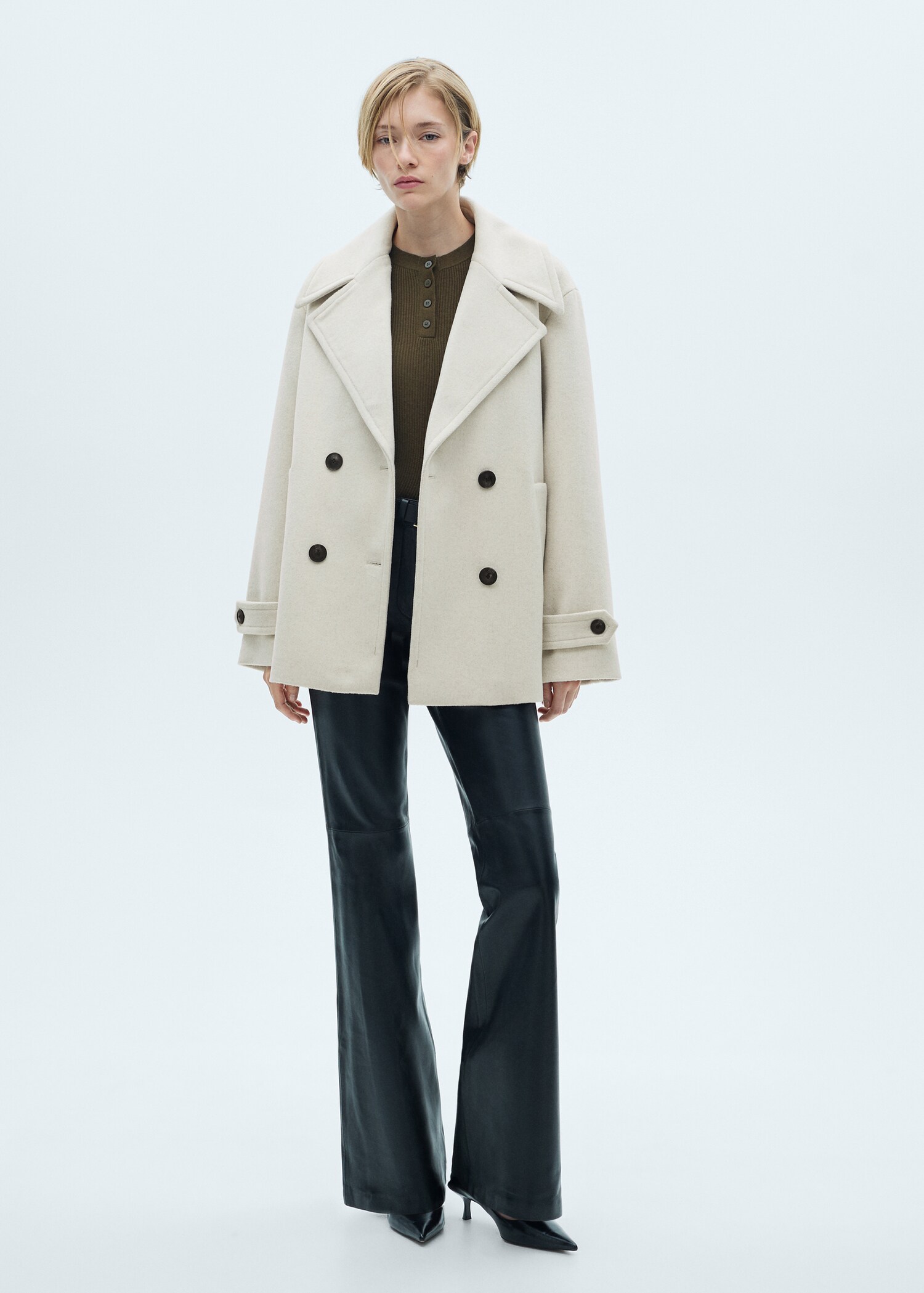 Manteau laine croisé boutons - Plan général