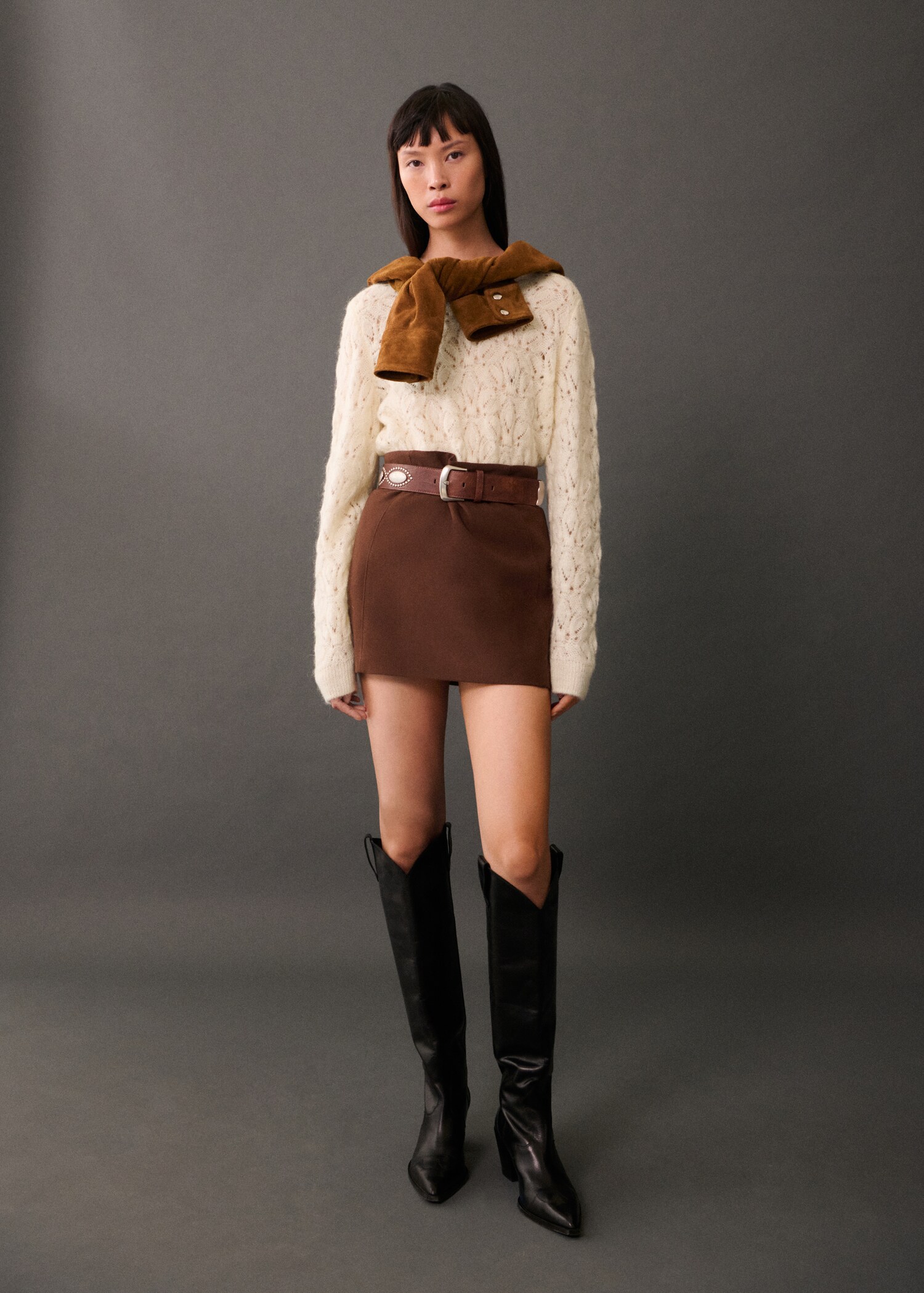 Knitted sweater with openwork details - General plane