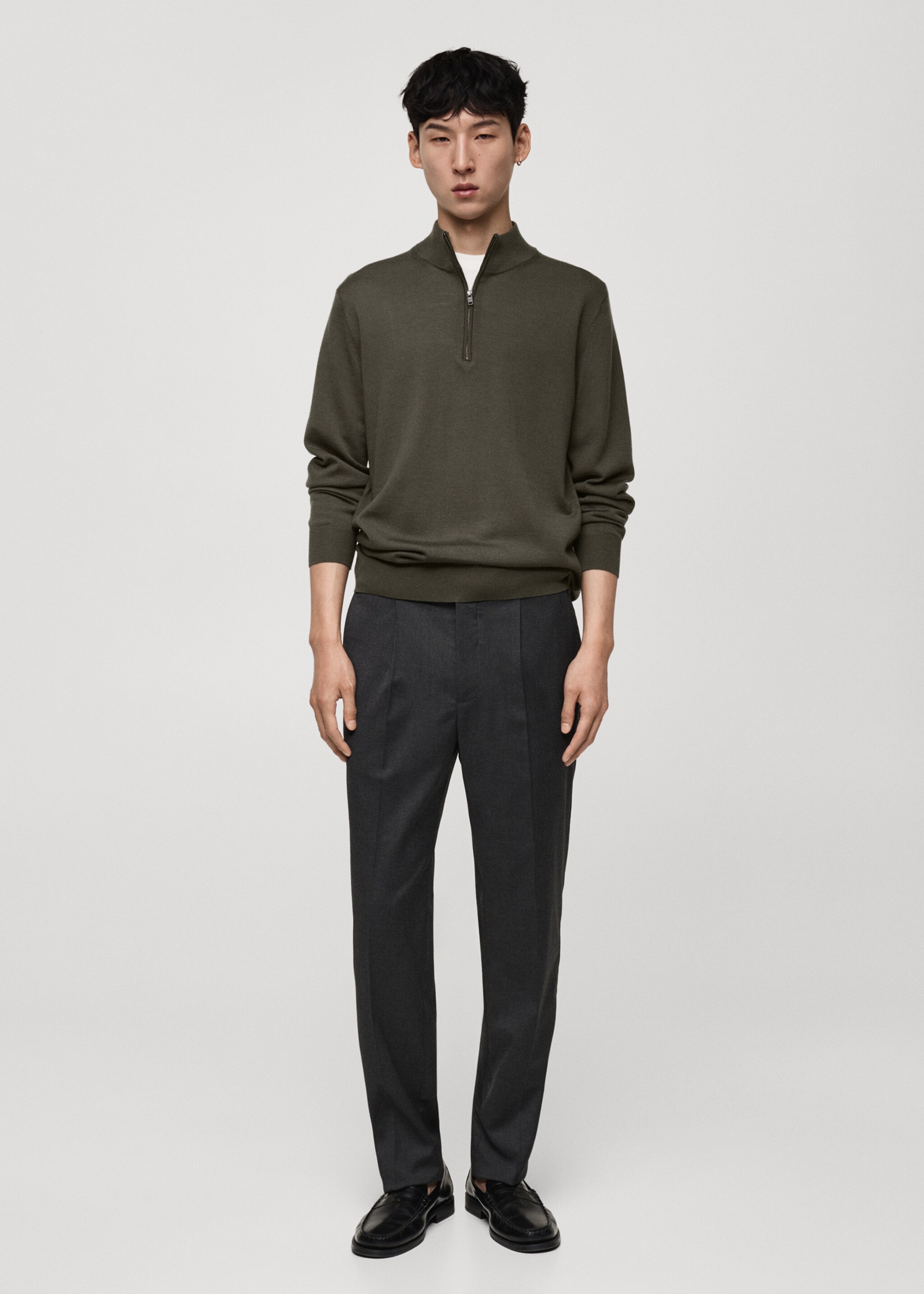 100% merino wool sweater with zip-neck - General plane