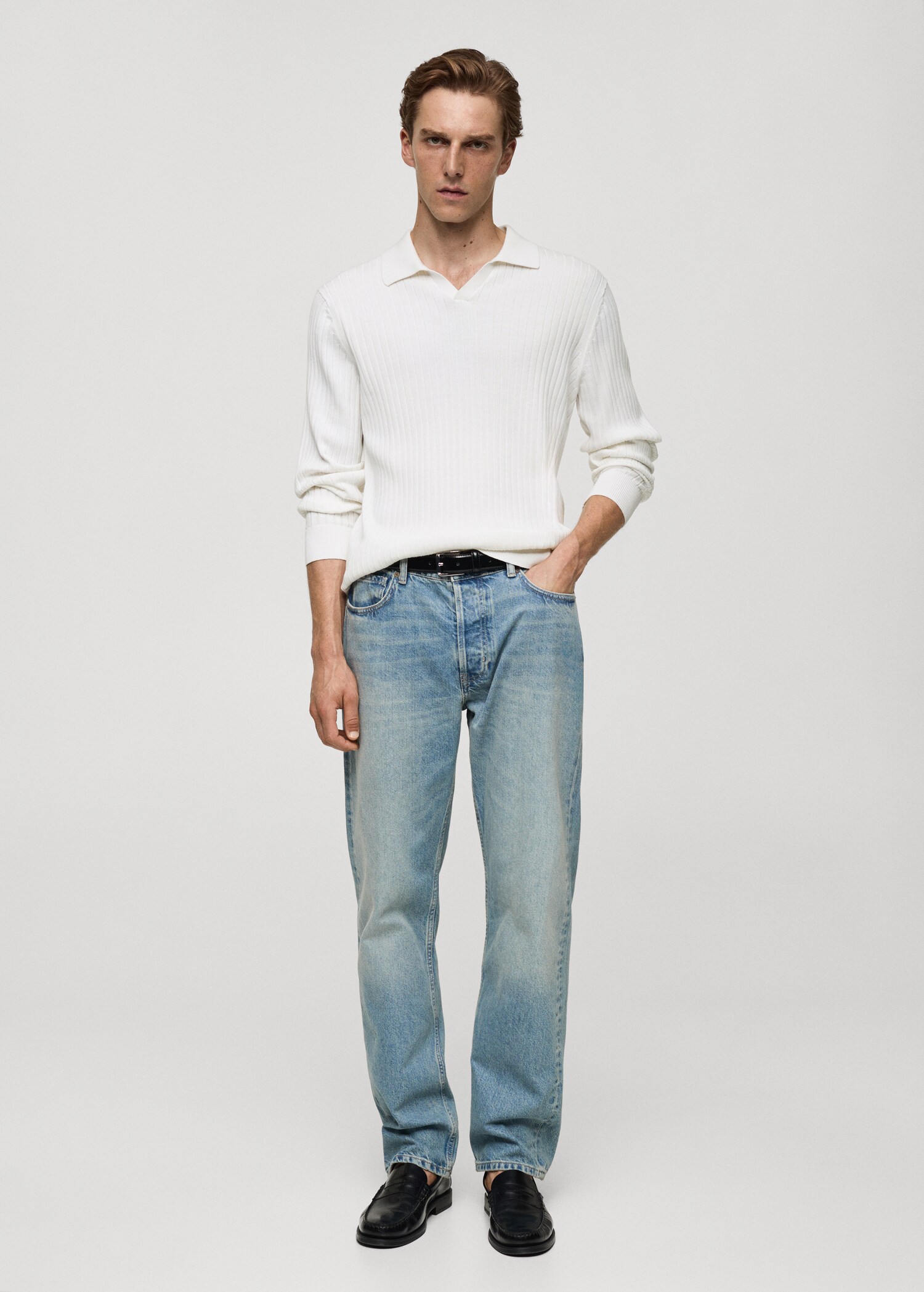 Fine rib-knit polo sweater - General plane