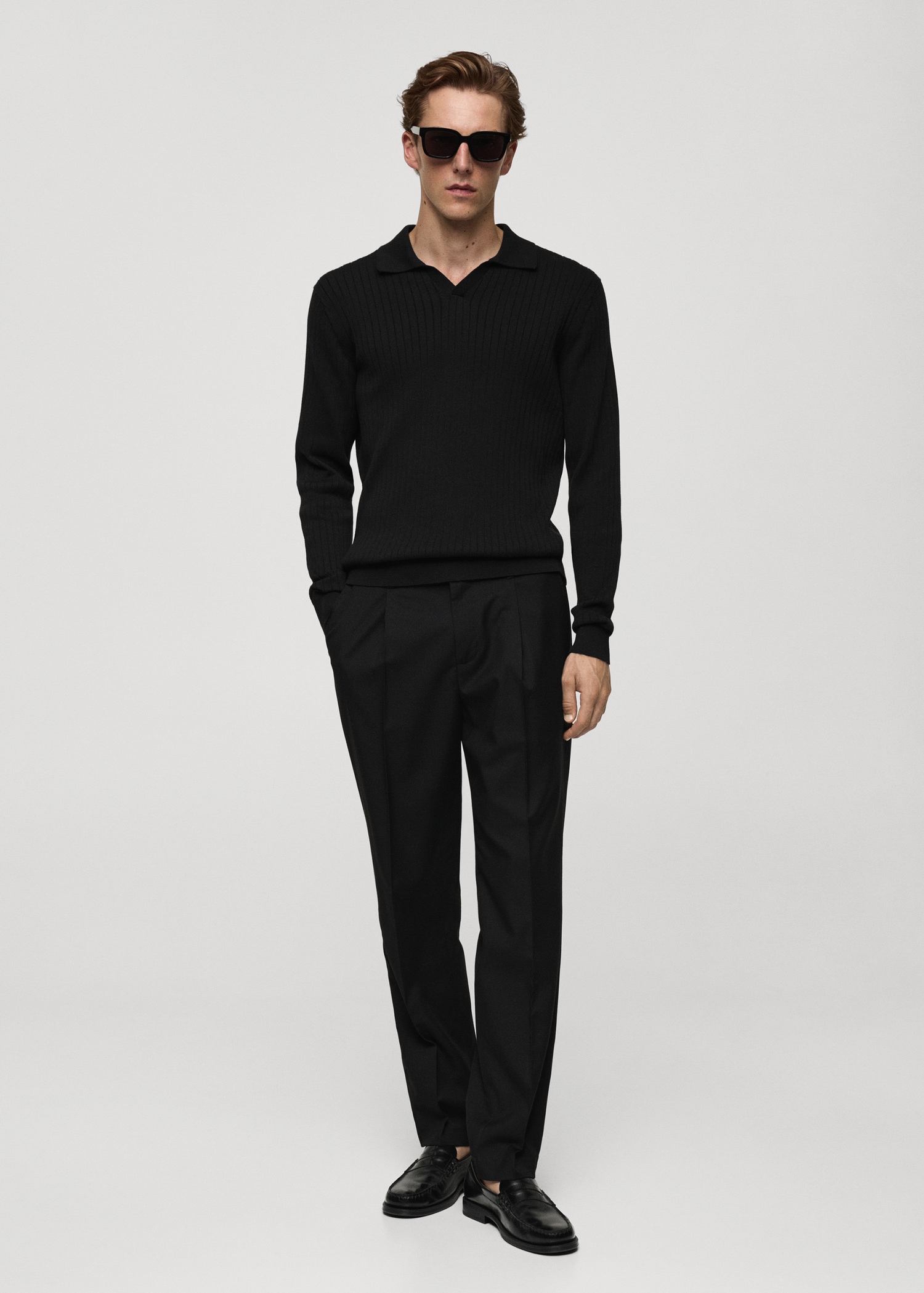Fine rib-knit polo sweater - General plane
