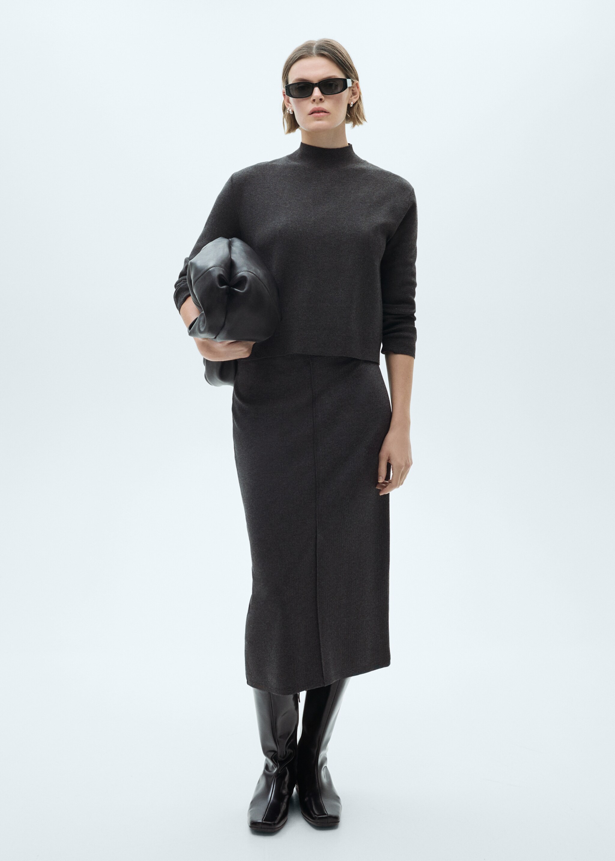 Knitted sweater with perkins neck - General plane, Medium Heather Grey. Ref: 77007697-00.