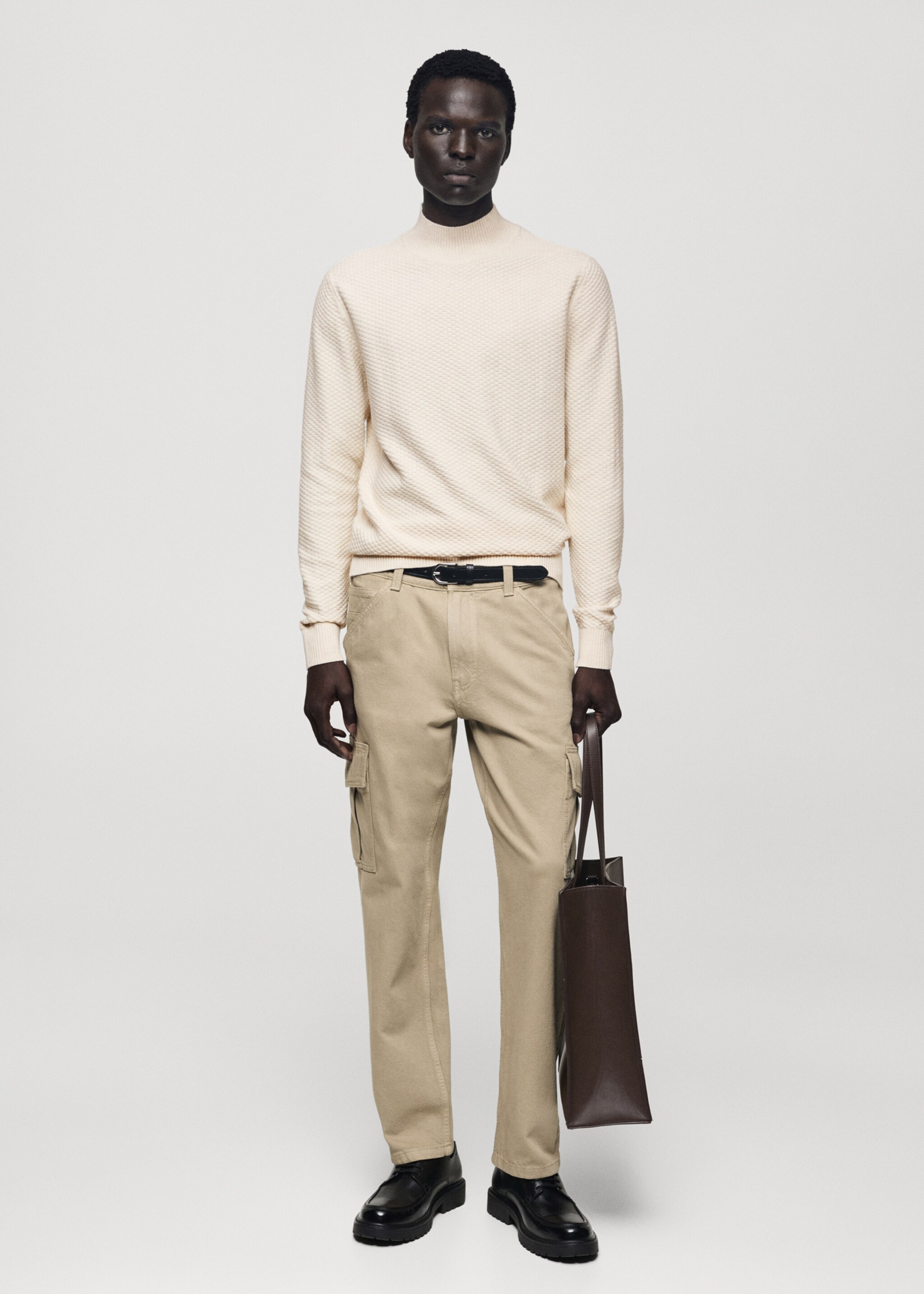 Cotton sweater with perkins-neck  structure - General plane