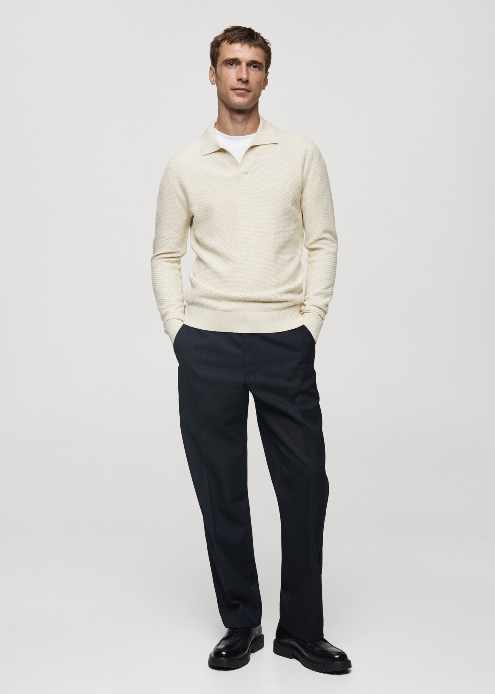 Cotton-blend structured polo sweater - General plane