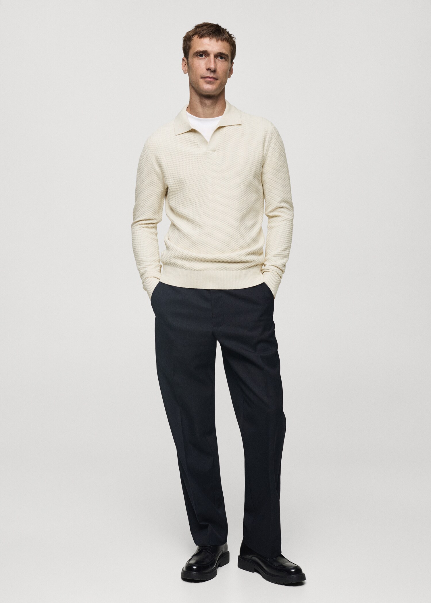 Cotton-blend structured polo sweater - General plane