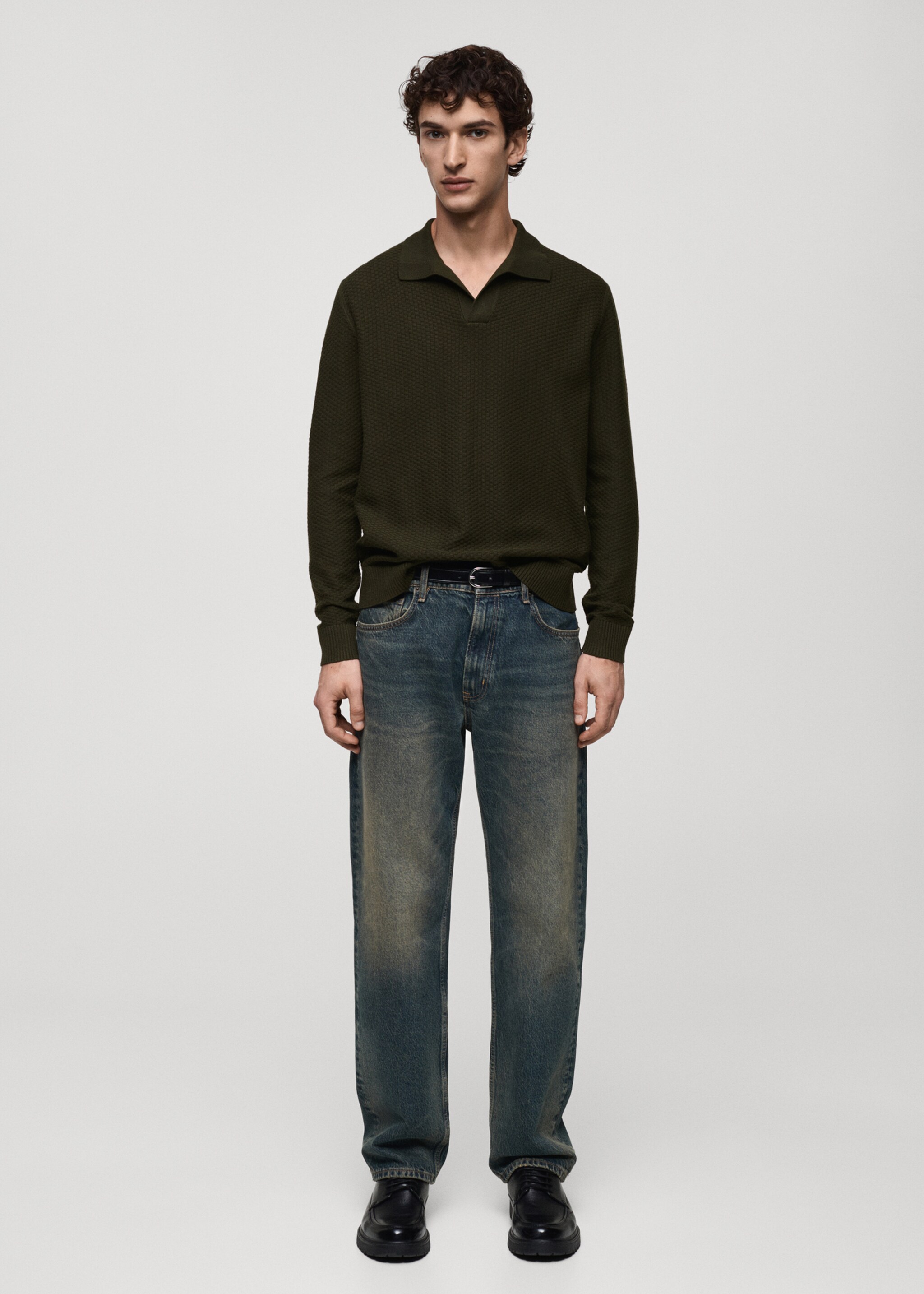 Cotton-blend structured polo sweater - General plane