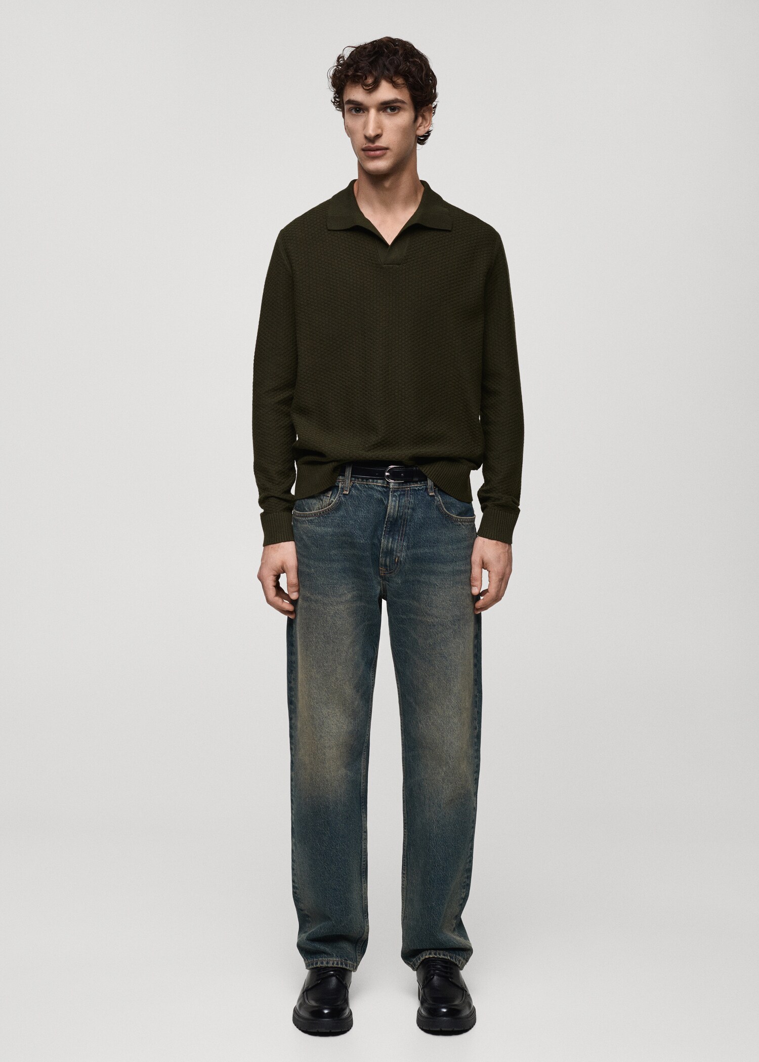 Cotton-blend structured polo sweater - General plane