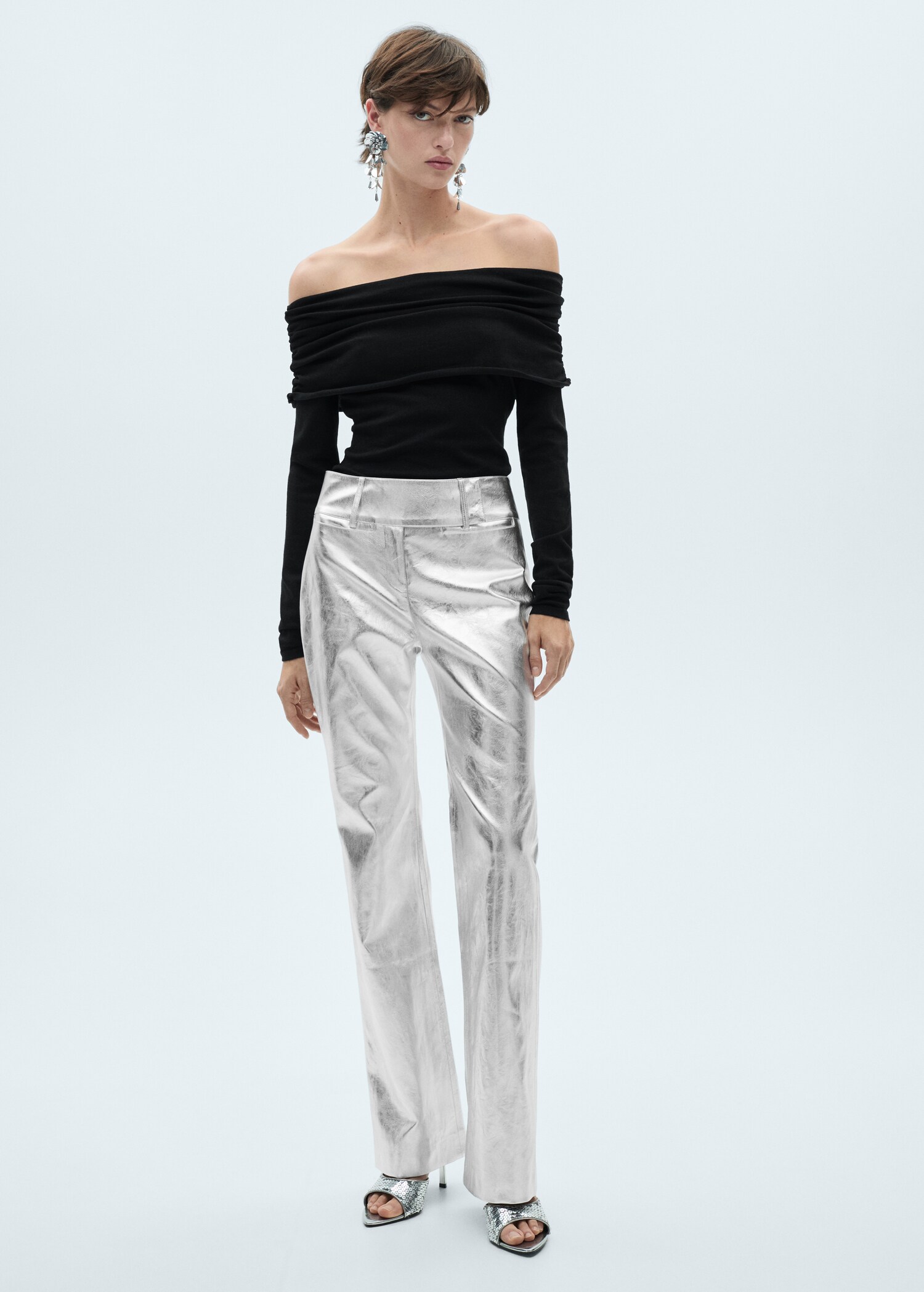 Metallic straight-fit trousers - General plane