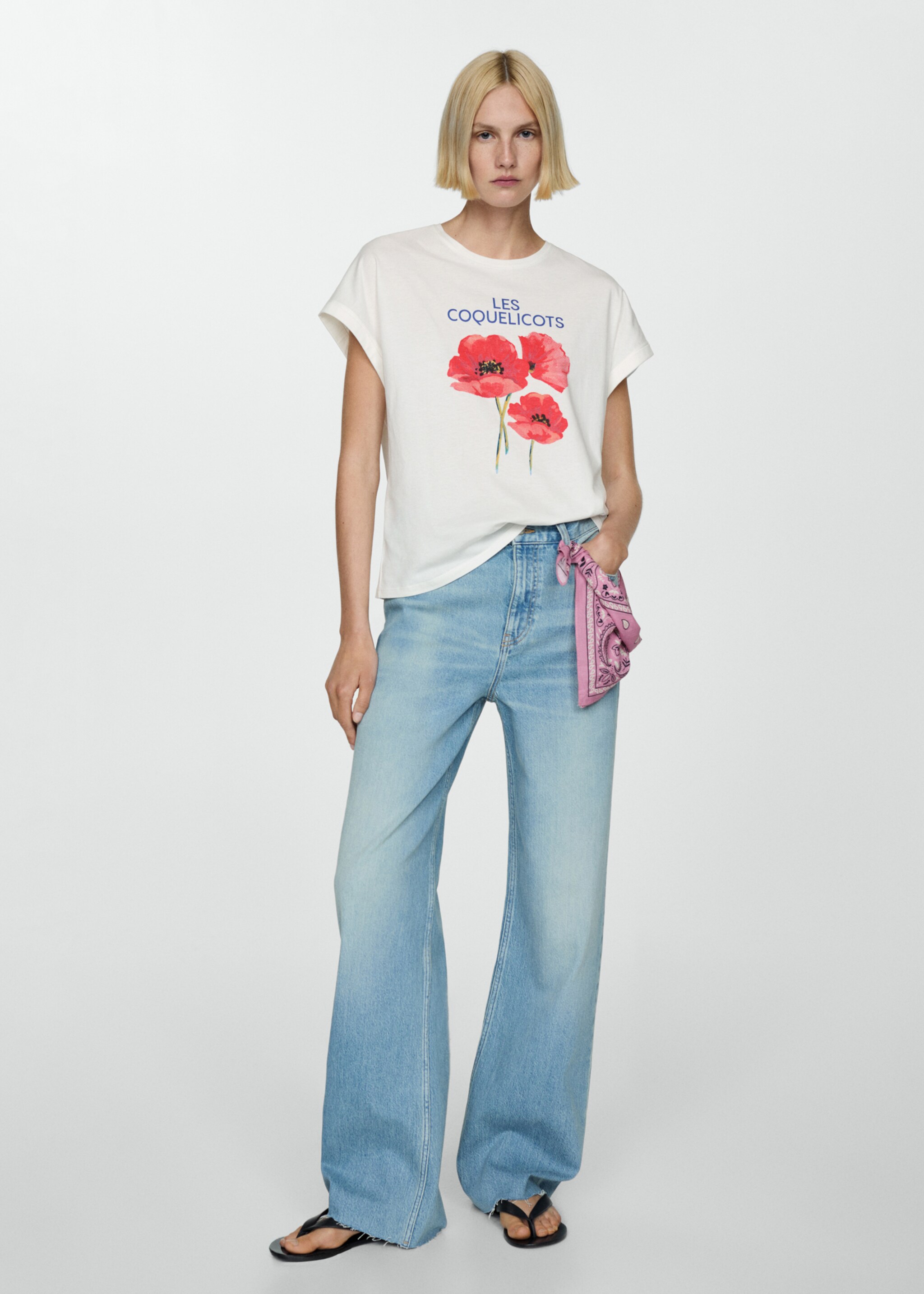 Хлопковая футболка с принтом - Общий план, Грязно-белый. Ref: 77010352-00.