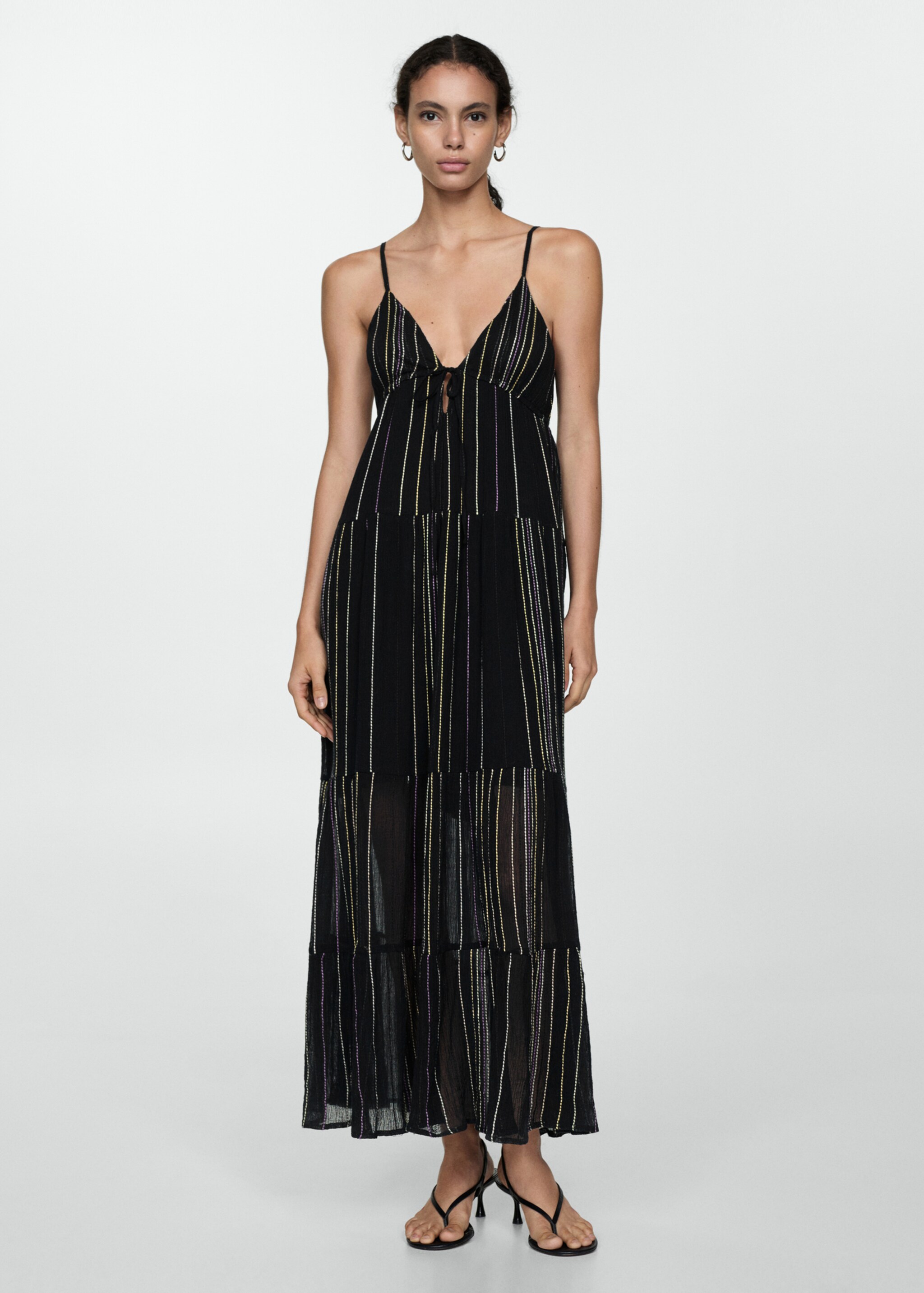 Strapless dress with decorative stitching - General plane, Black. Ref: 77010362-00.