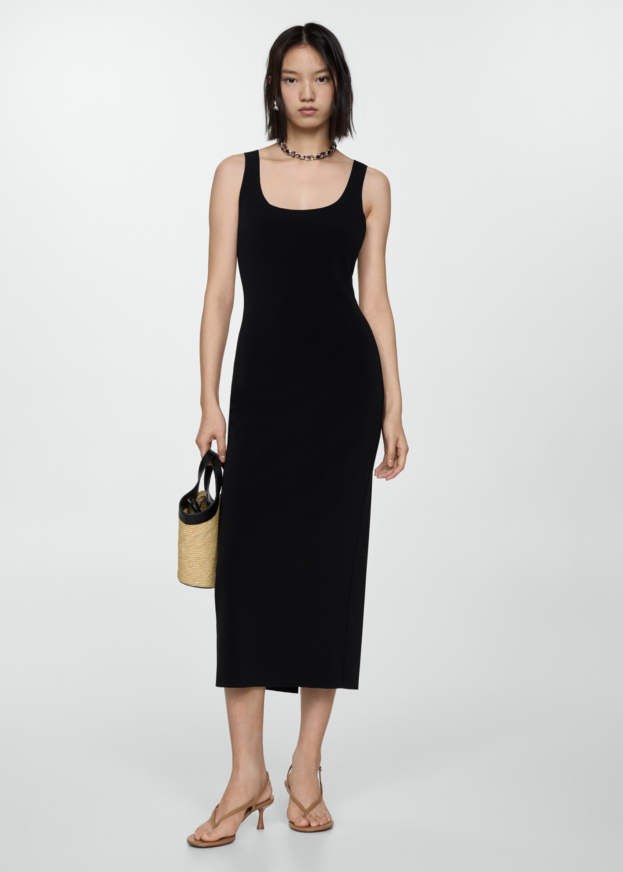 Midi-dress with straps - General plane, Black. Ref: 77010369-00.