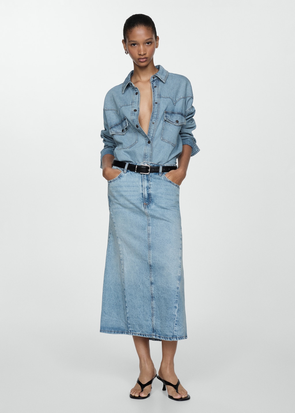 Slit denim skirt Women MANGO United Arab Emirates