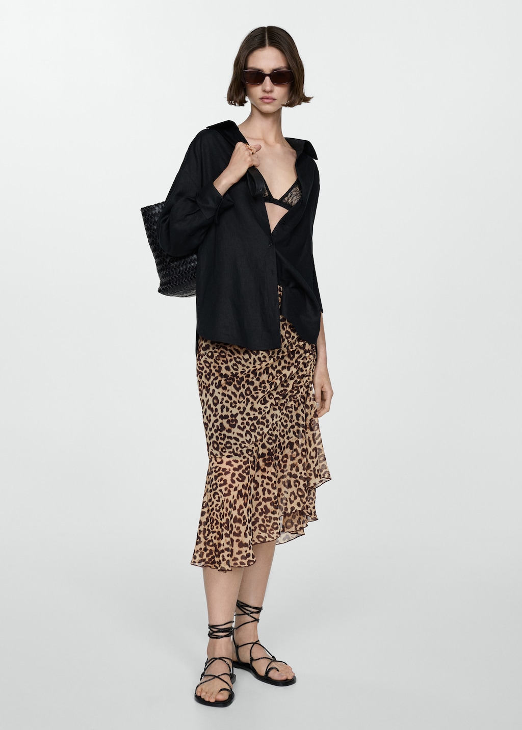 Leopard print gathered skirt