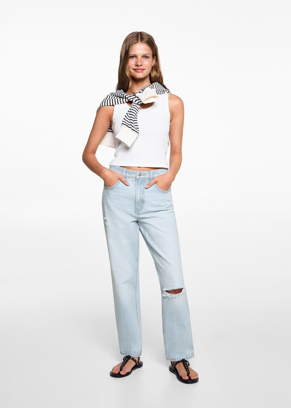Jean droit taille normale dechire Teen MANGO France metropolitaine
