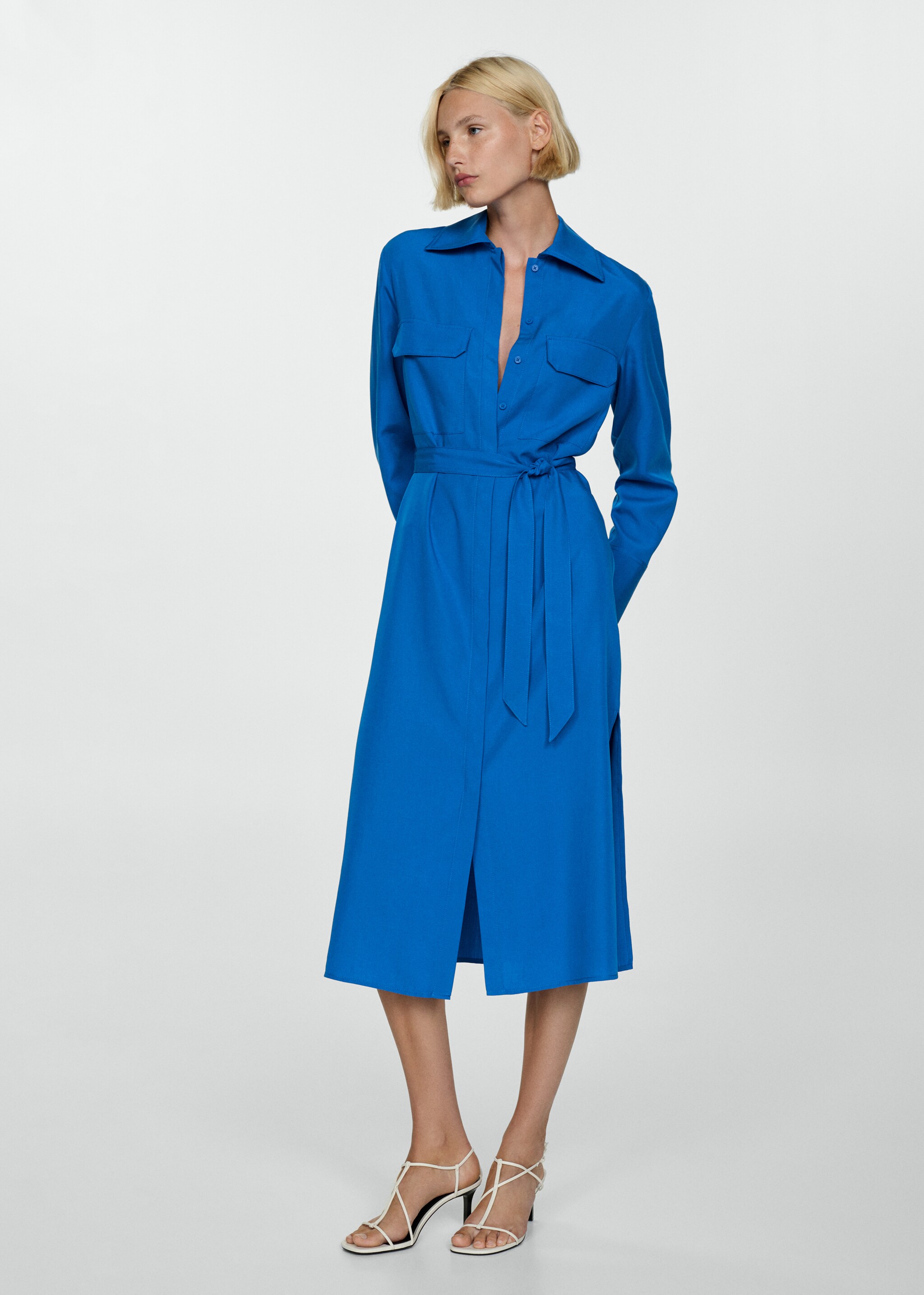 Lyocell shirt dress with bow - General plane
