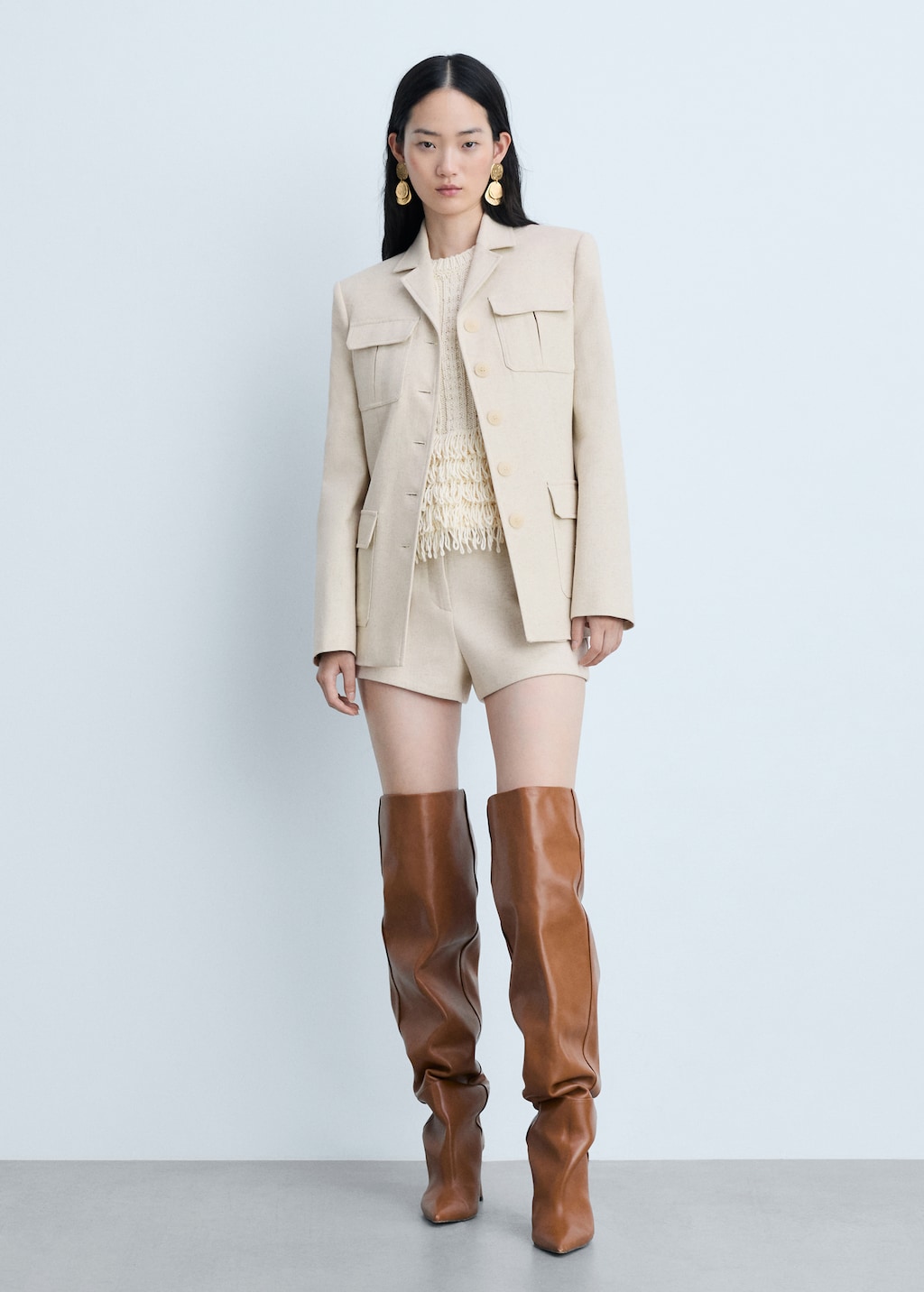 Linen cotton tailored jacket with pockets Women MANGO Saudi Arabia