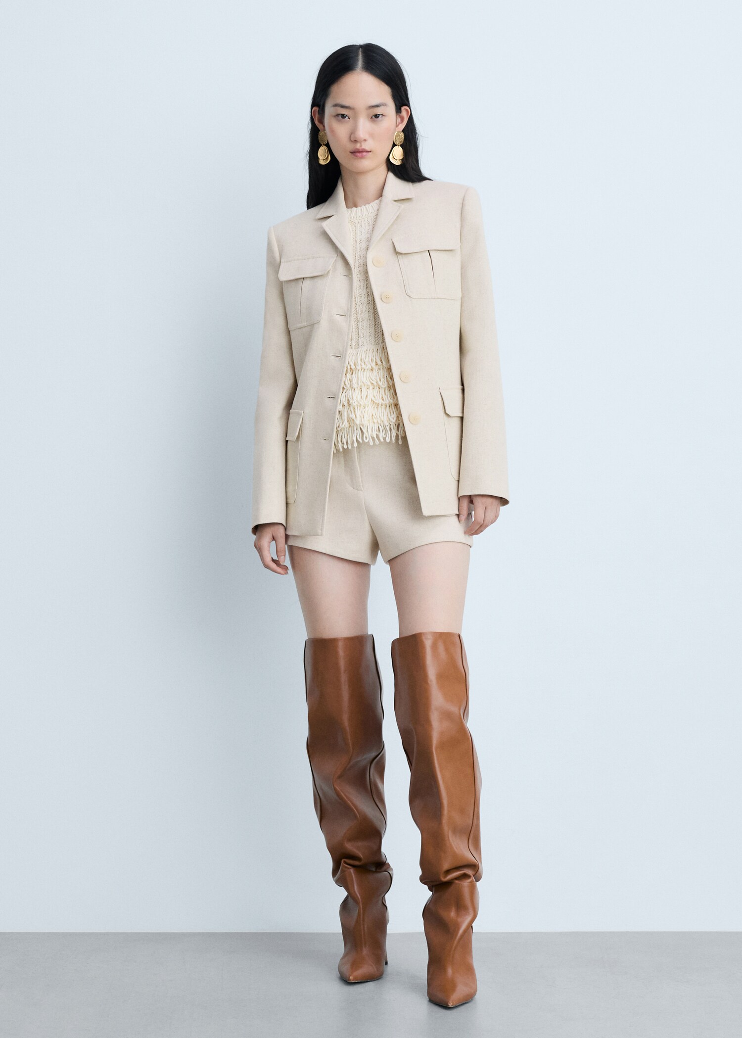 Linen-cotton tailored jacket with pockets - General plane