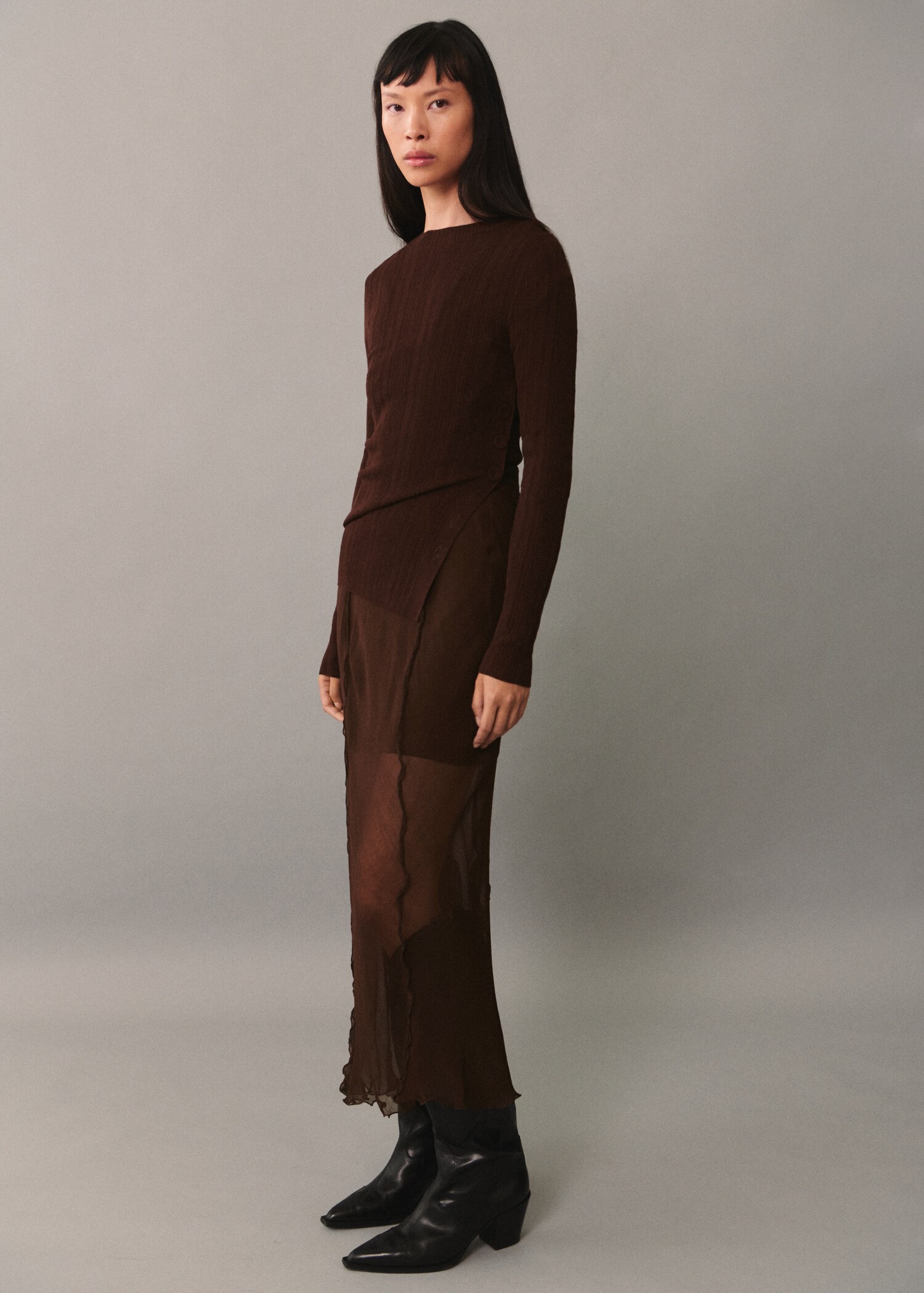 Semi-transparent t-shirt with button detail - General plane