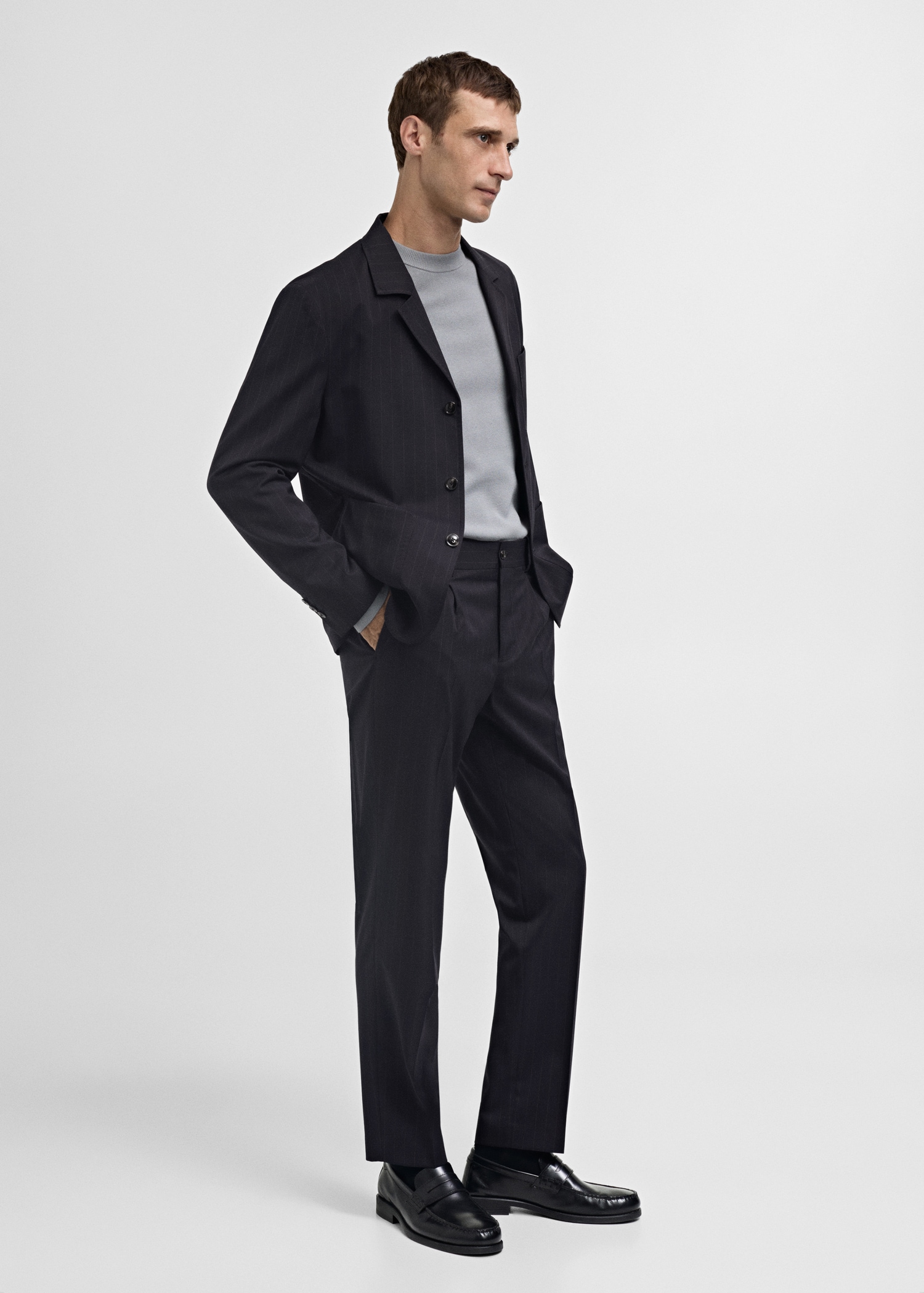Pantalon costume laine slim-fit rayures - Plan général