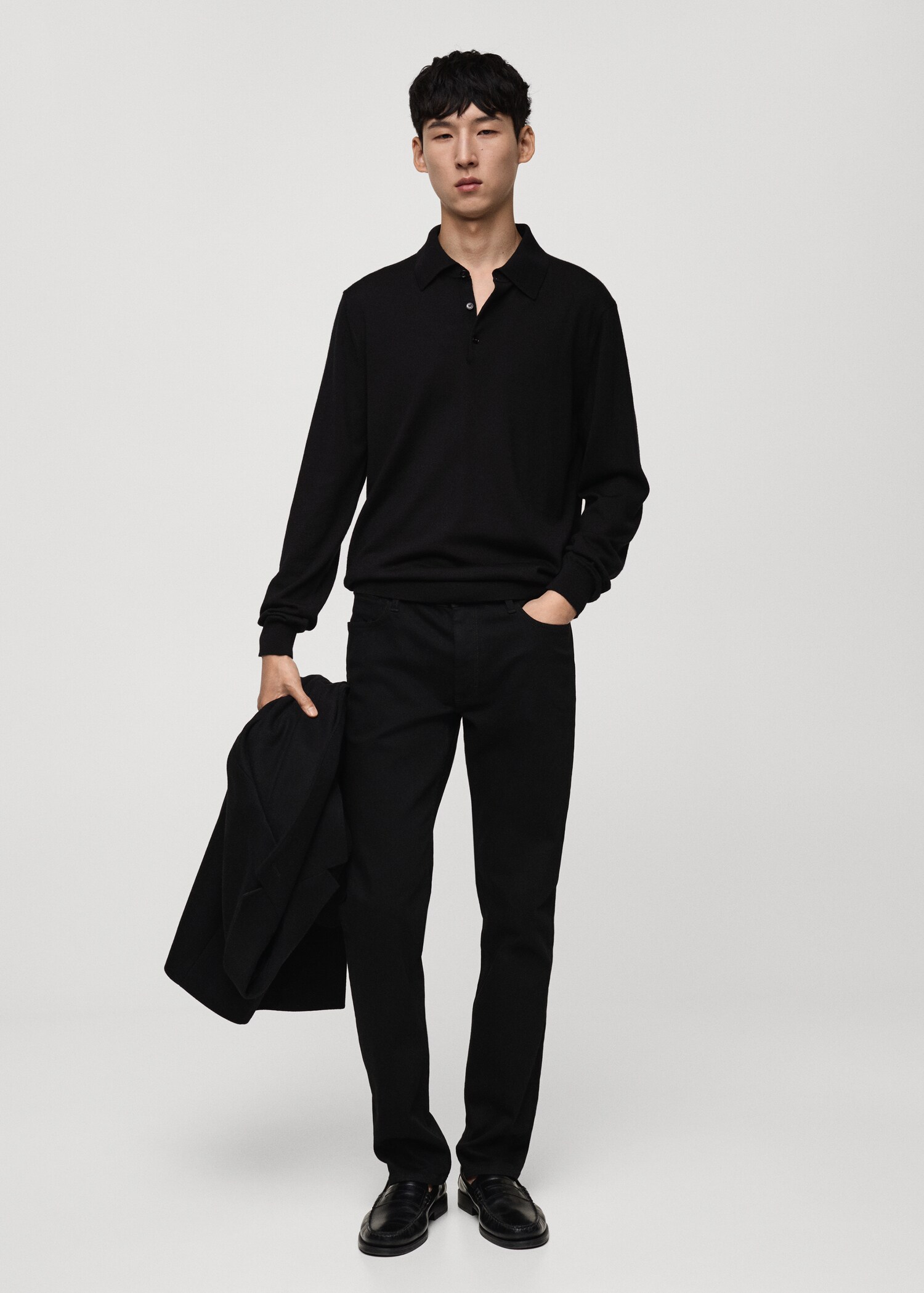 100% merino wool long-sleeved polo shirt - General plane