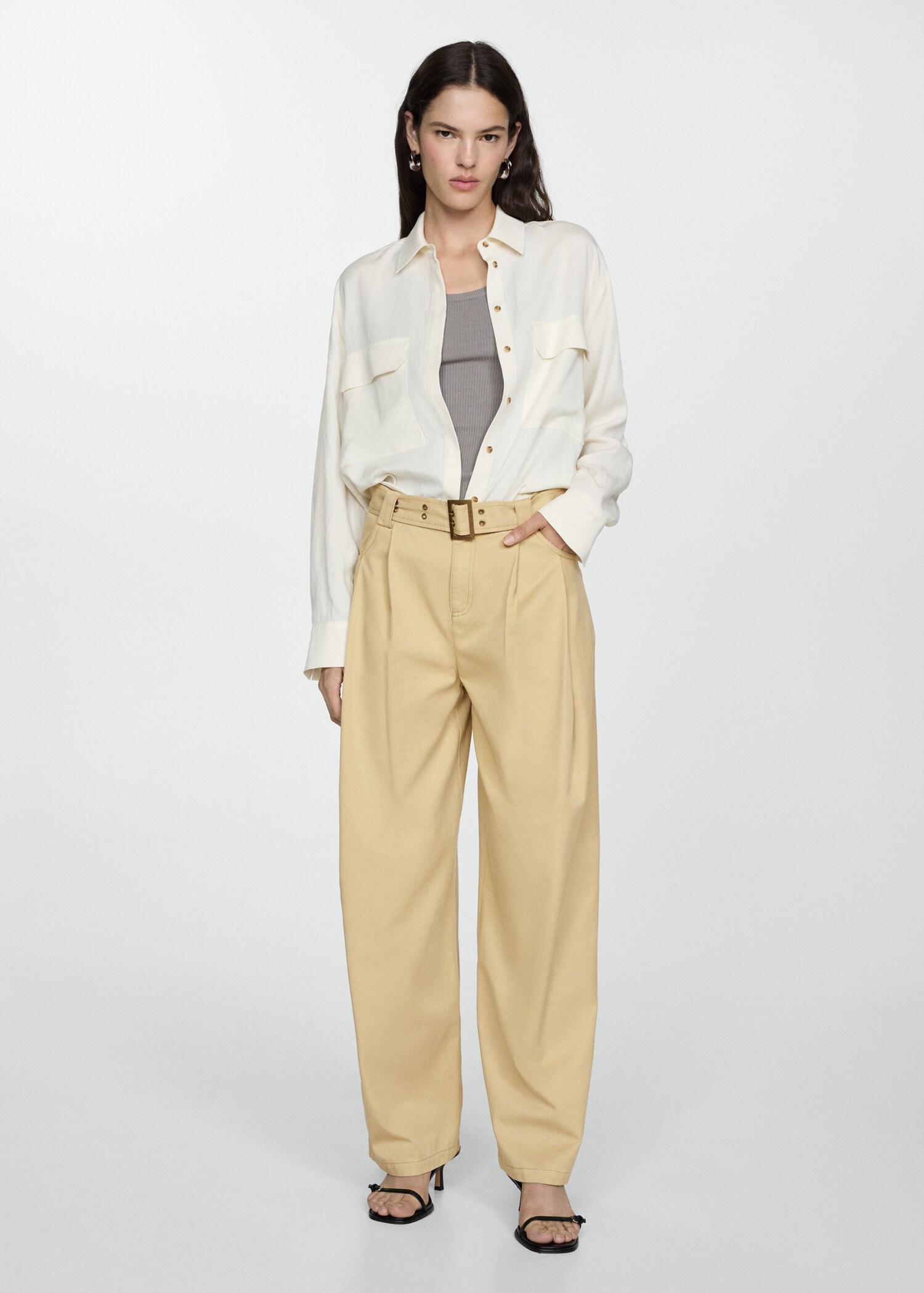 Lyocell trousers with belt - General plane