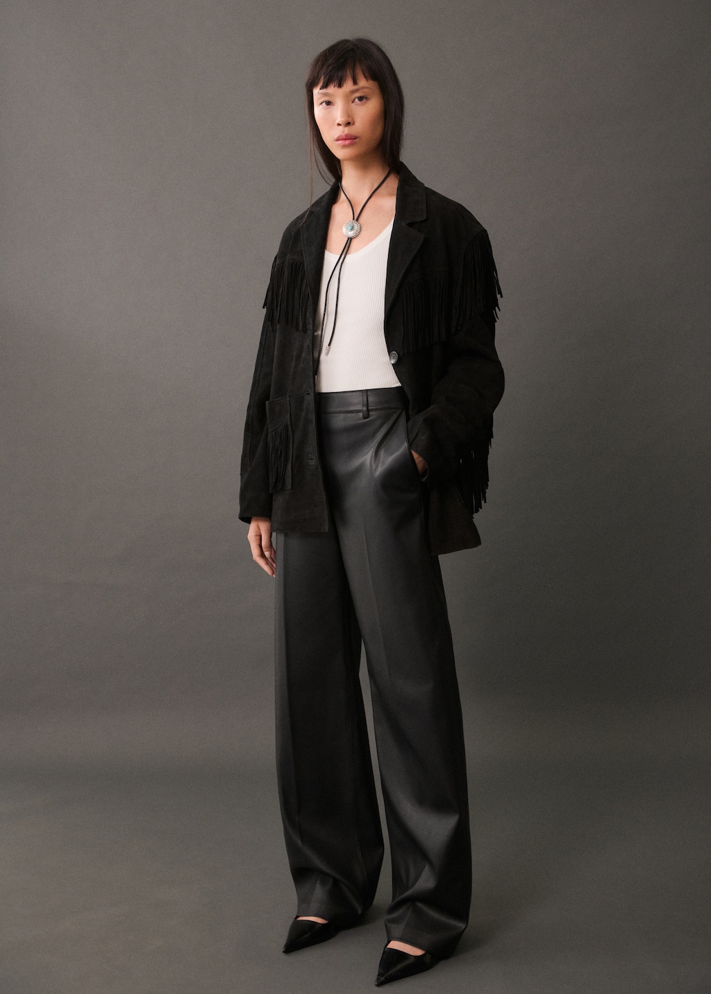 Wideleg leather effect pants Women MANGO USA