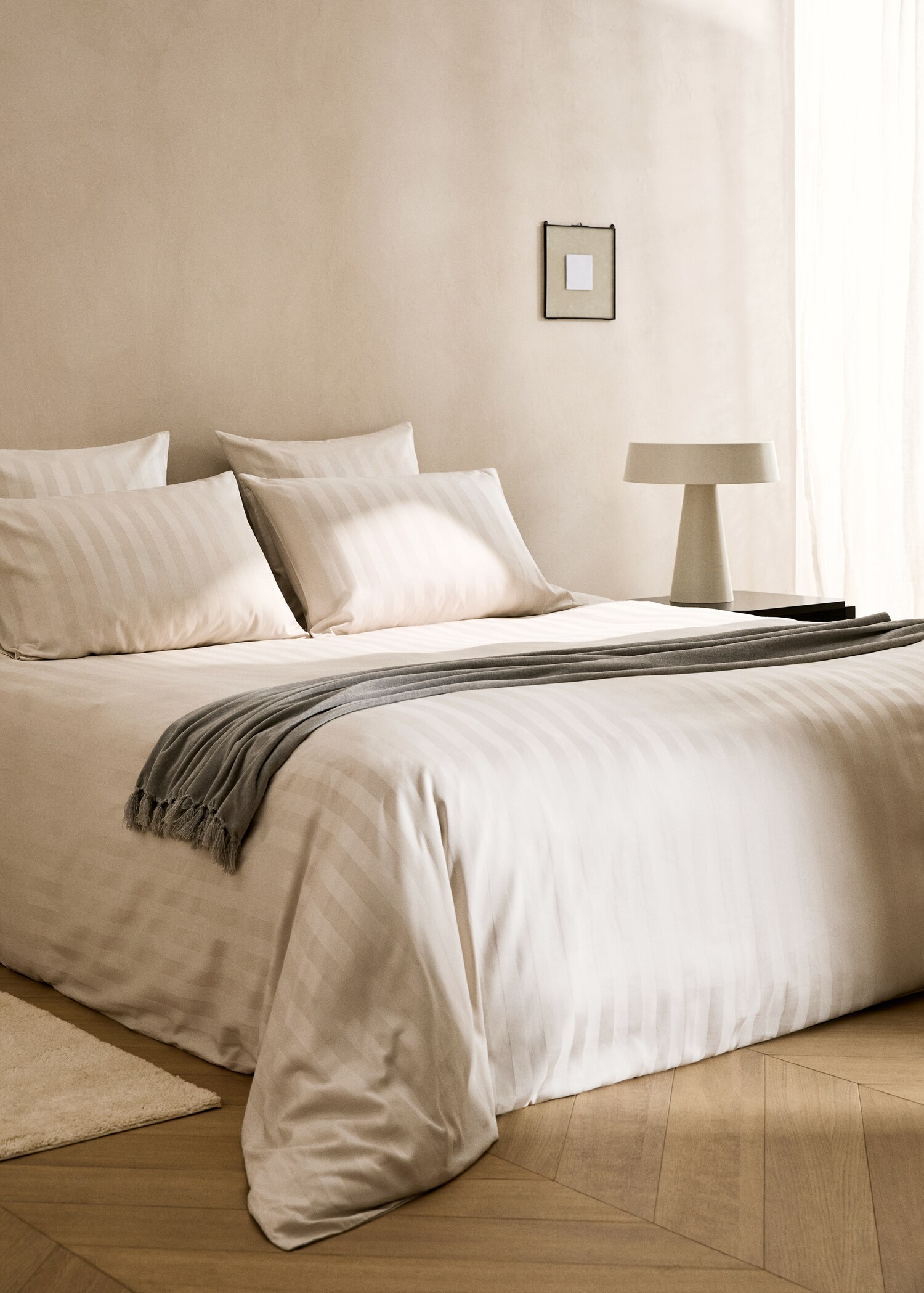 Gestreept jacquard satijnkatoenen dekbedovertrek, bed 180/200 cm - Overzichtstekening