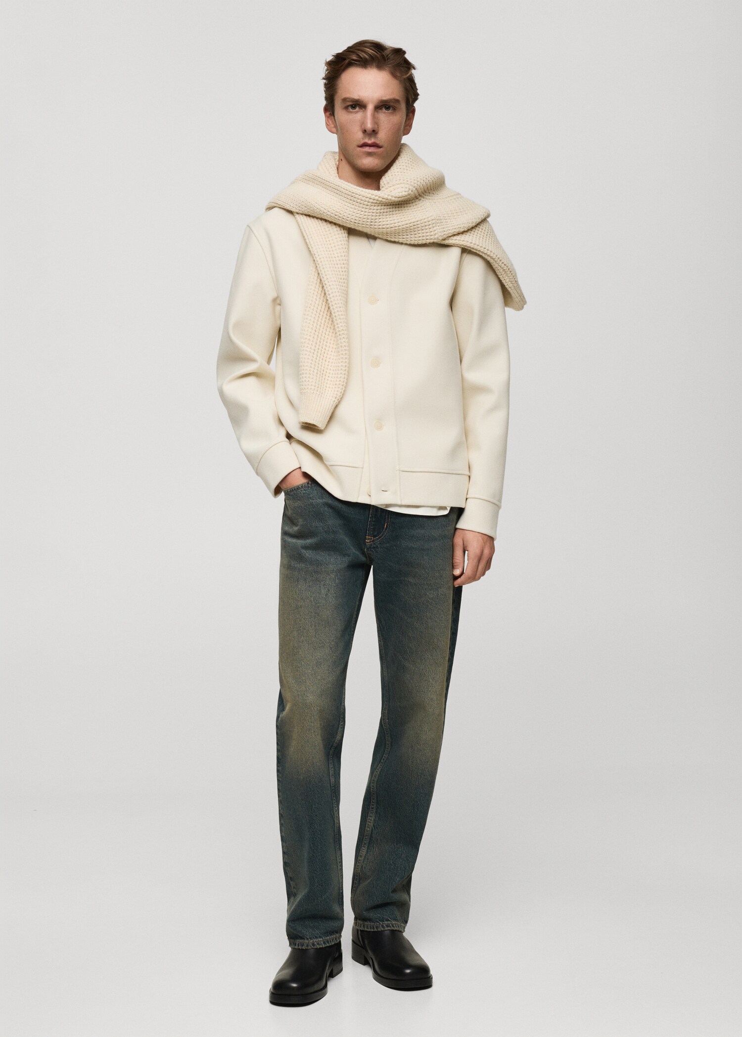 Relaxed fit flannel cardigan - General plane