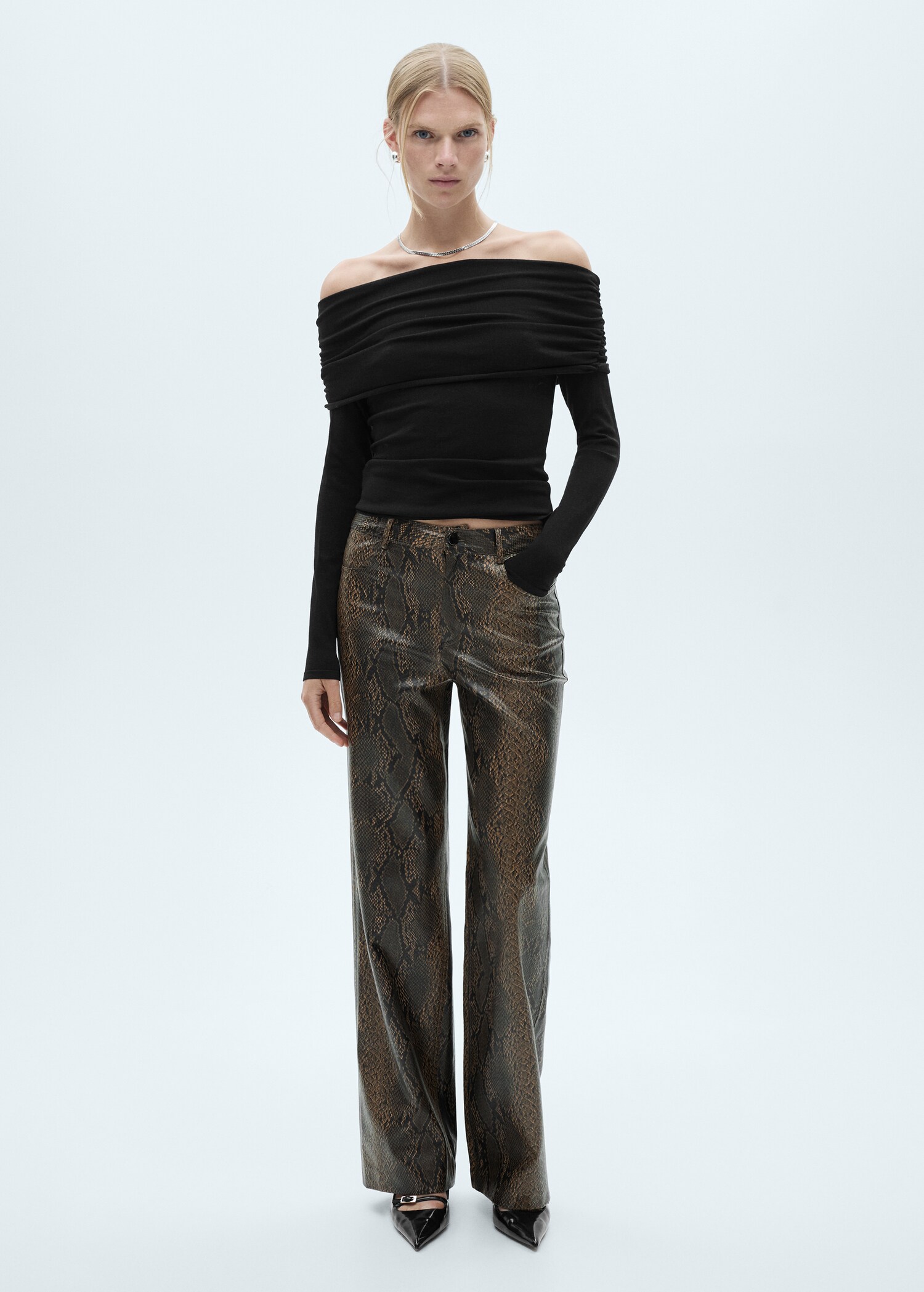 Pantalon simili-cuir imprimé animal - Plan général