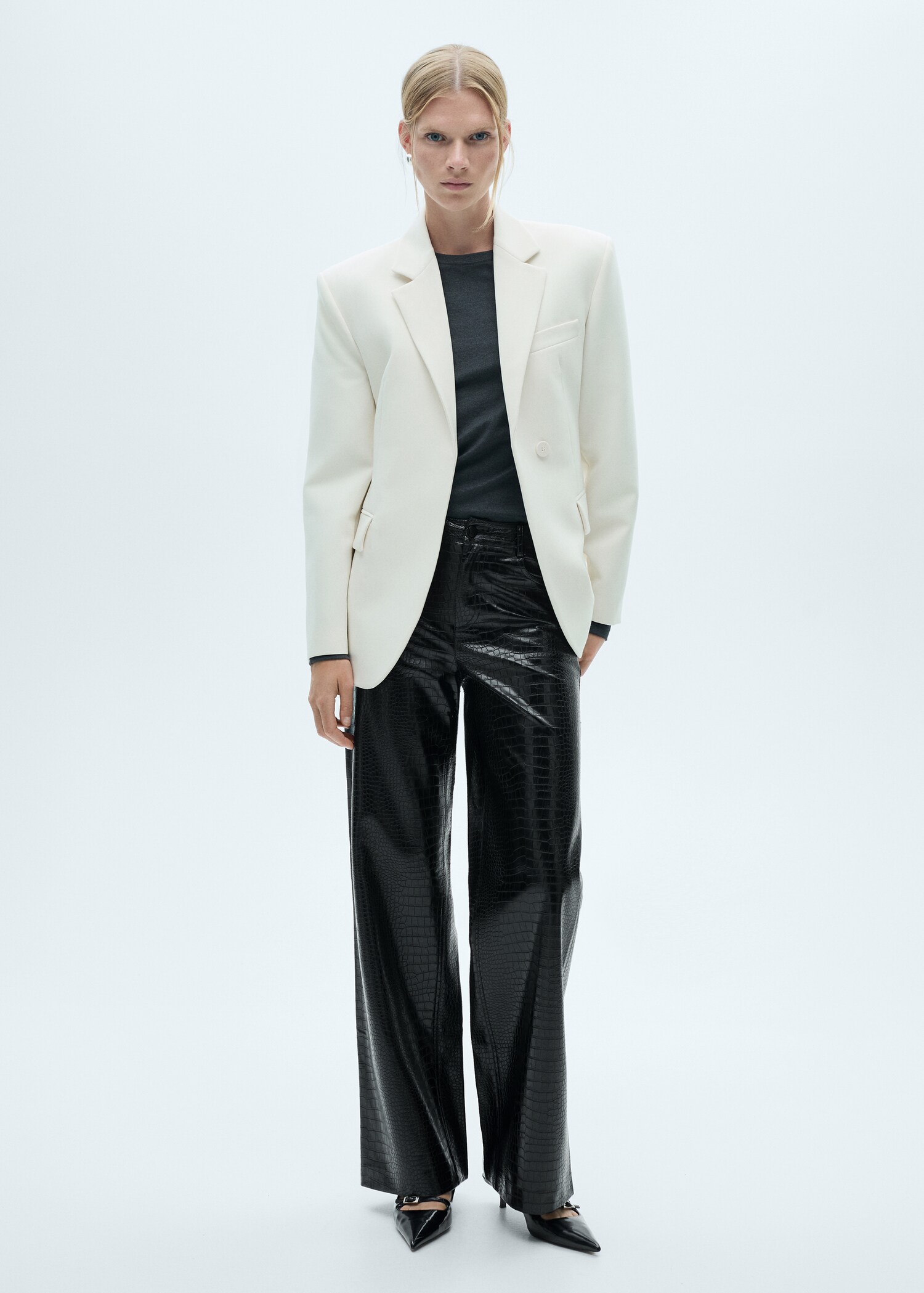 Pantalon droit simili-cuir effet croco - Plan général
