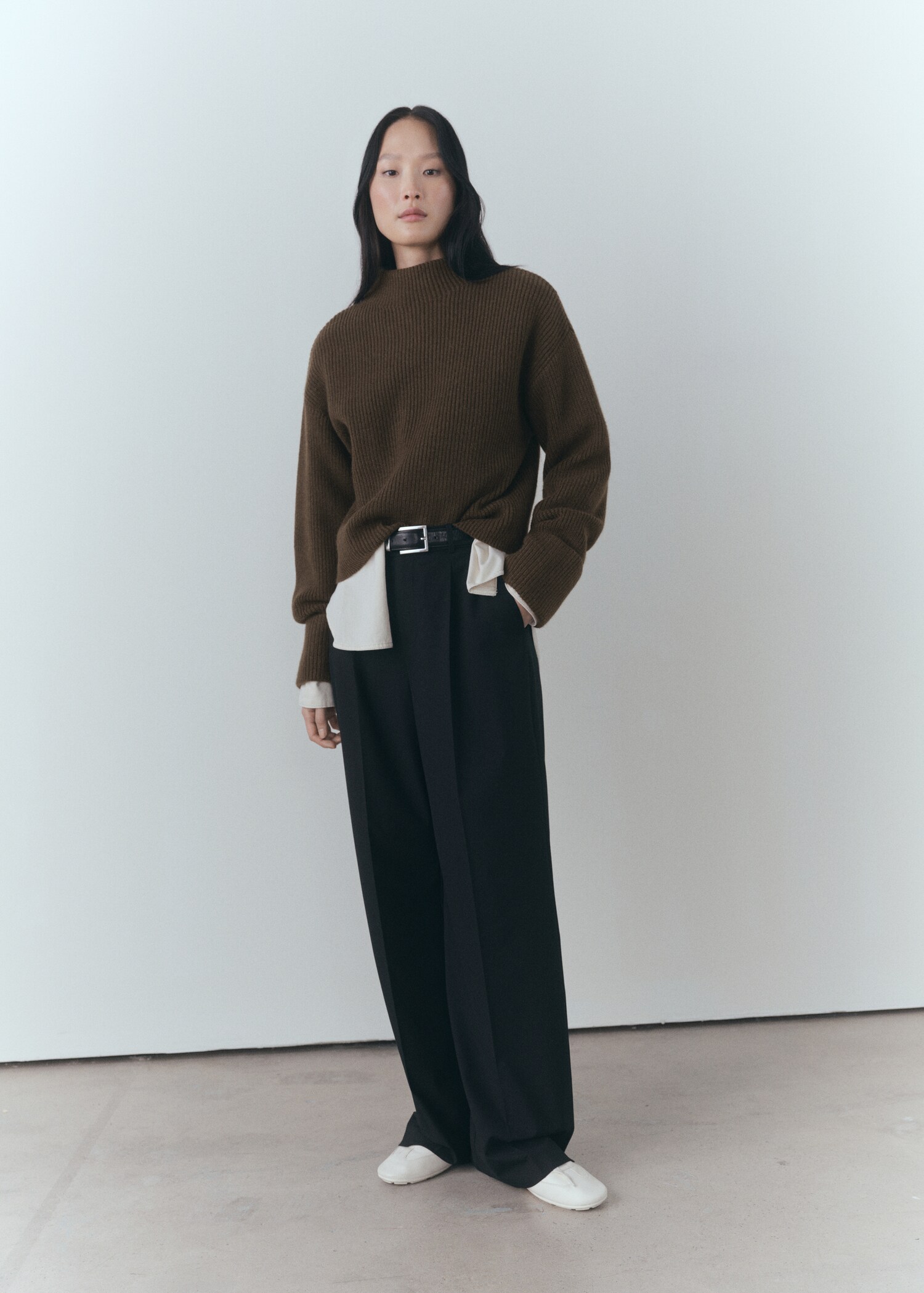 Ribbed sweater with perkins neck - General plane