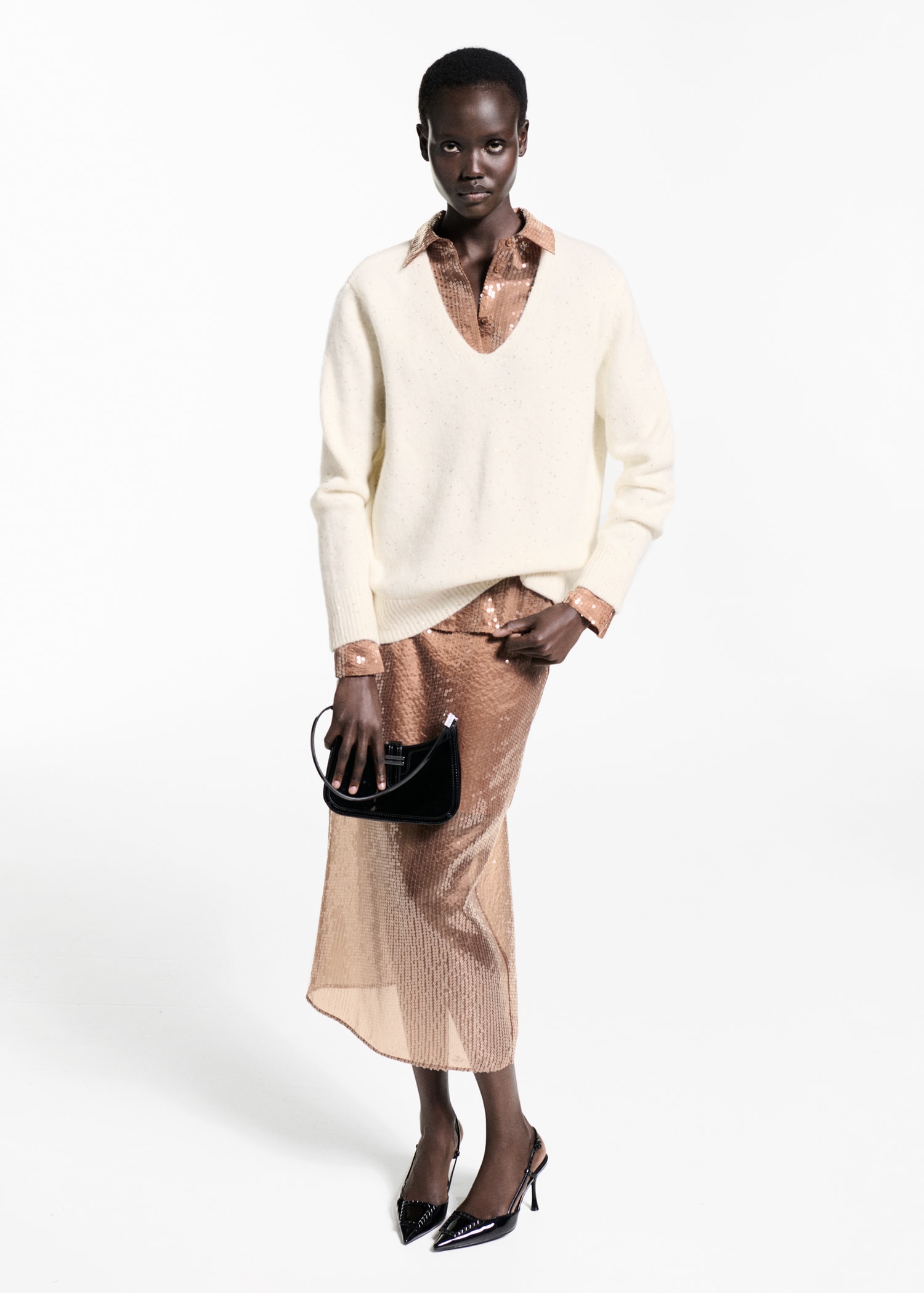 Pull-over col V paillettes MANGO Maurice