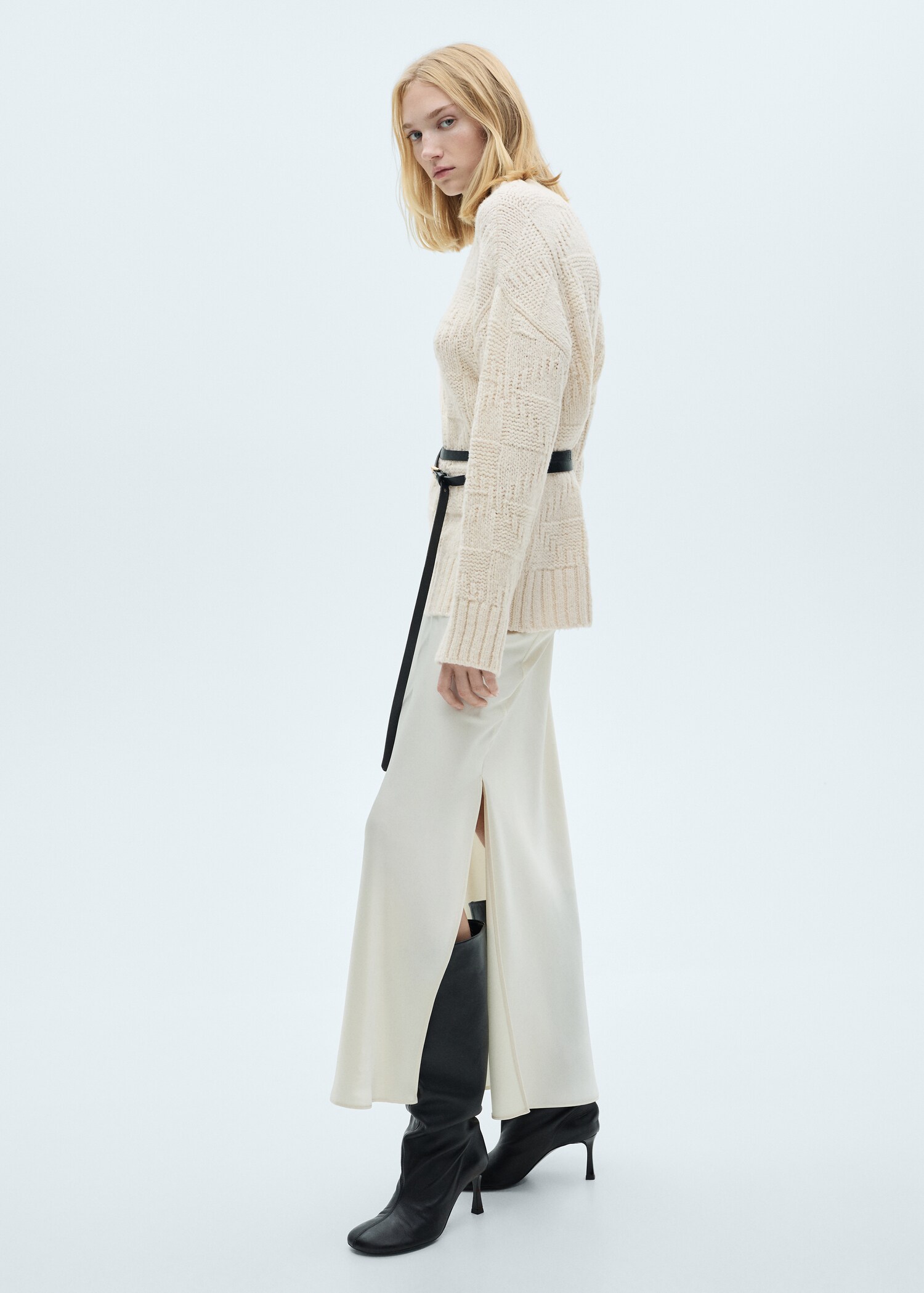 Chunky-knit sweater with perkins neck - General plane