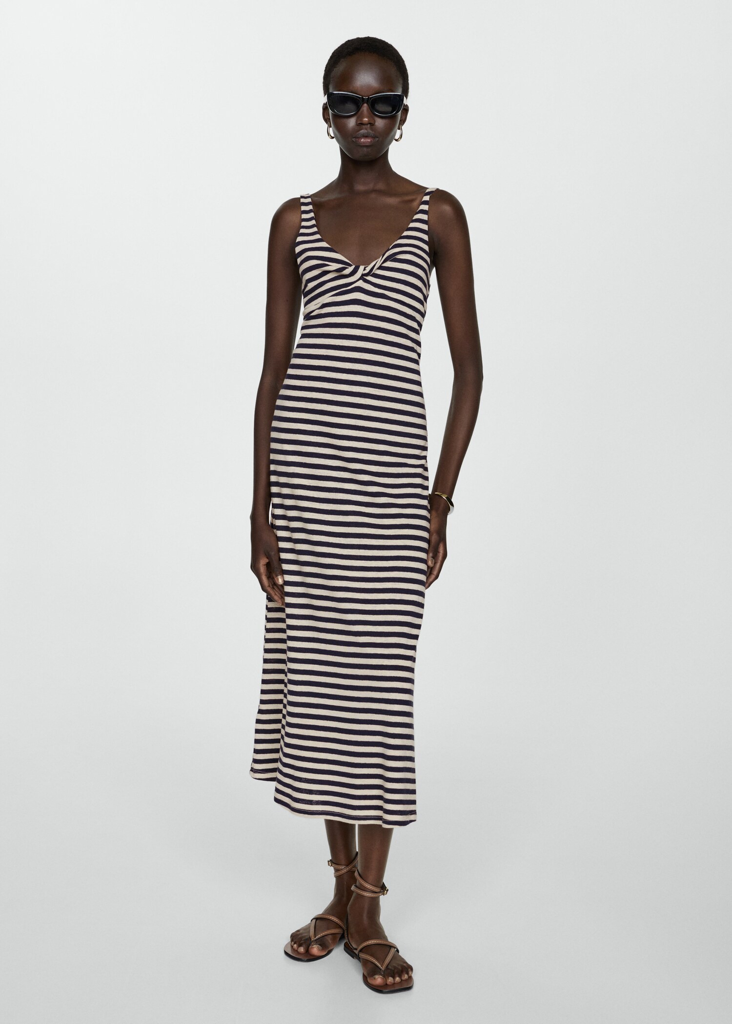 Linen dress with knot detail - General plane