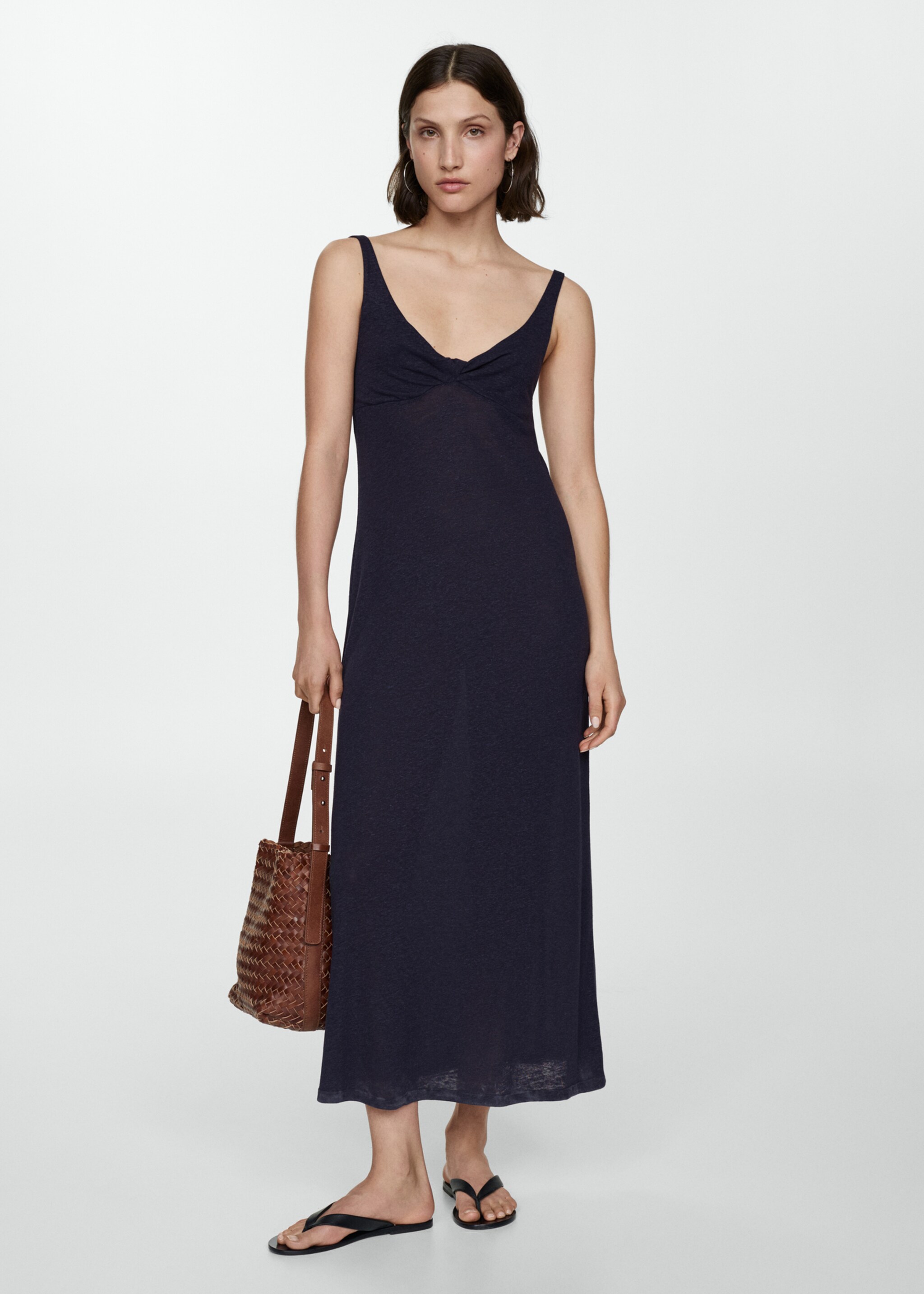 Linen dress with knot detail - General plane, Dark Navy. Ref: 77020371-00.