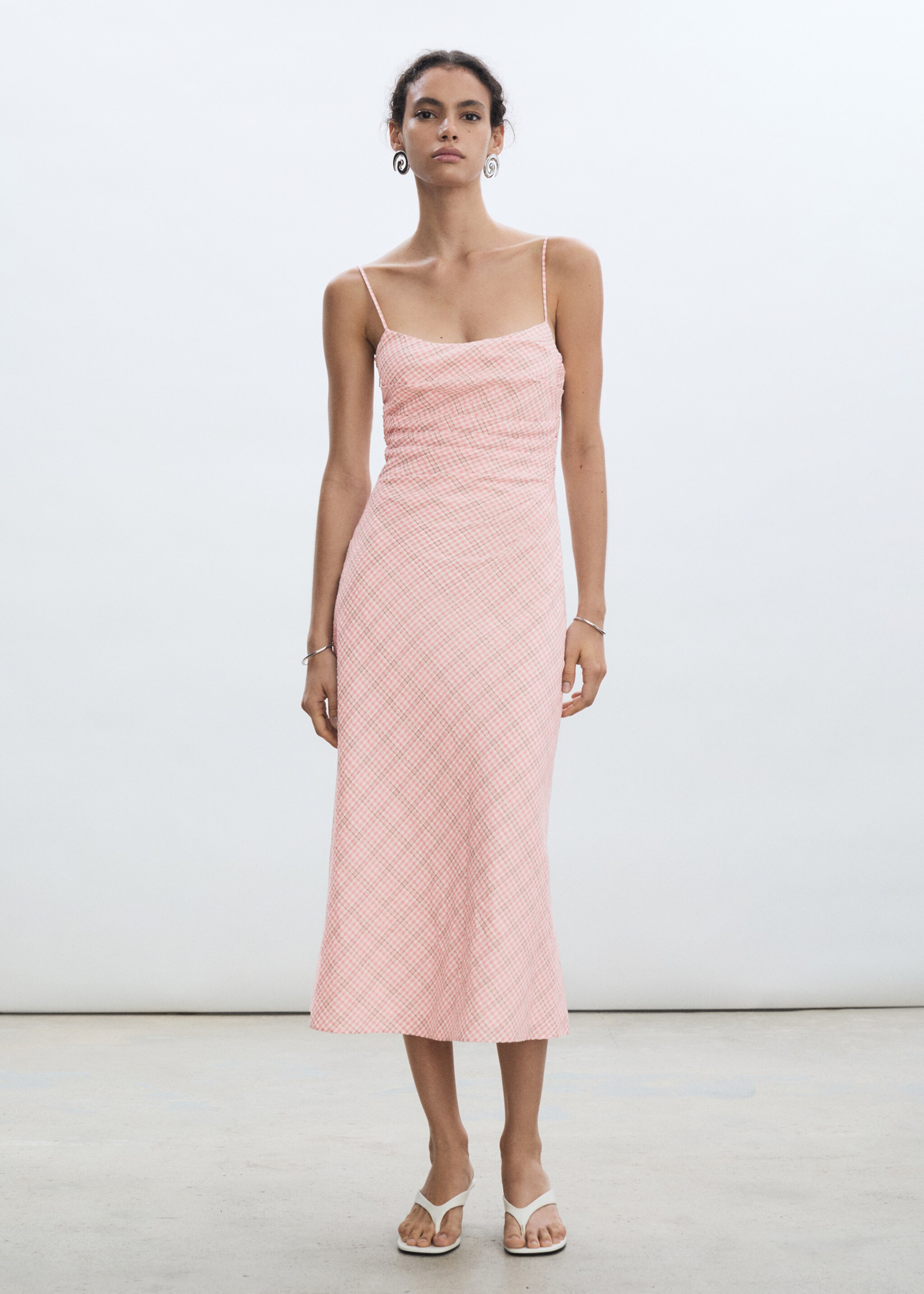 Check-print midi-dress - General plane