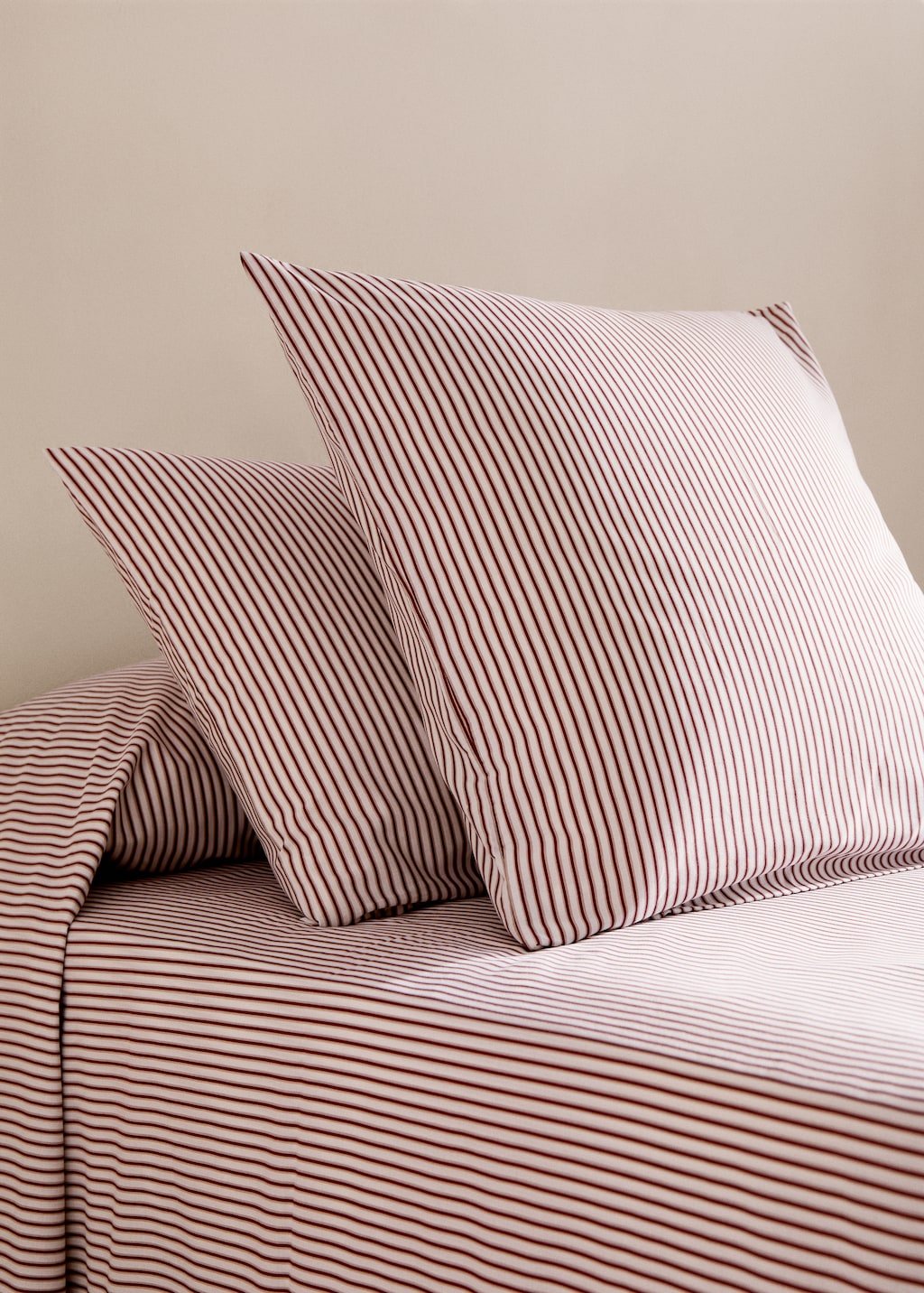 Mango Home Percale Cotton Striped Pillowcase 60x60cm Pink 23.6x23.6in Home