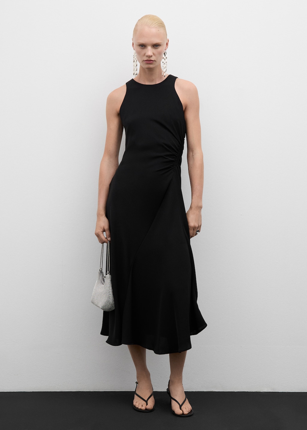Midi jurk met gedrapeerd detail Dames MANGO Belgie