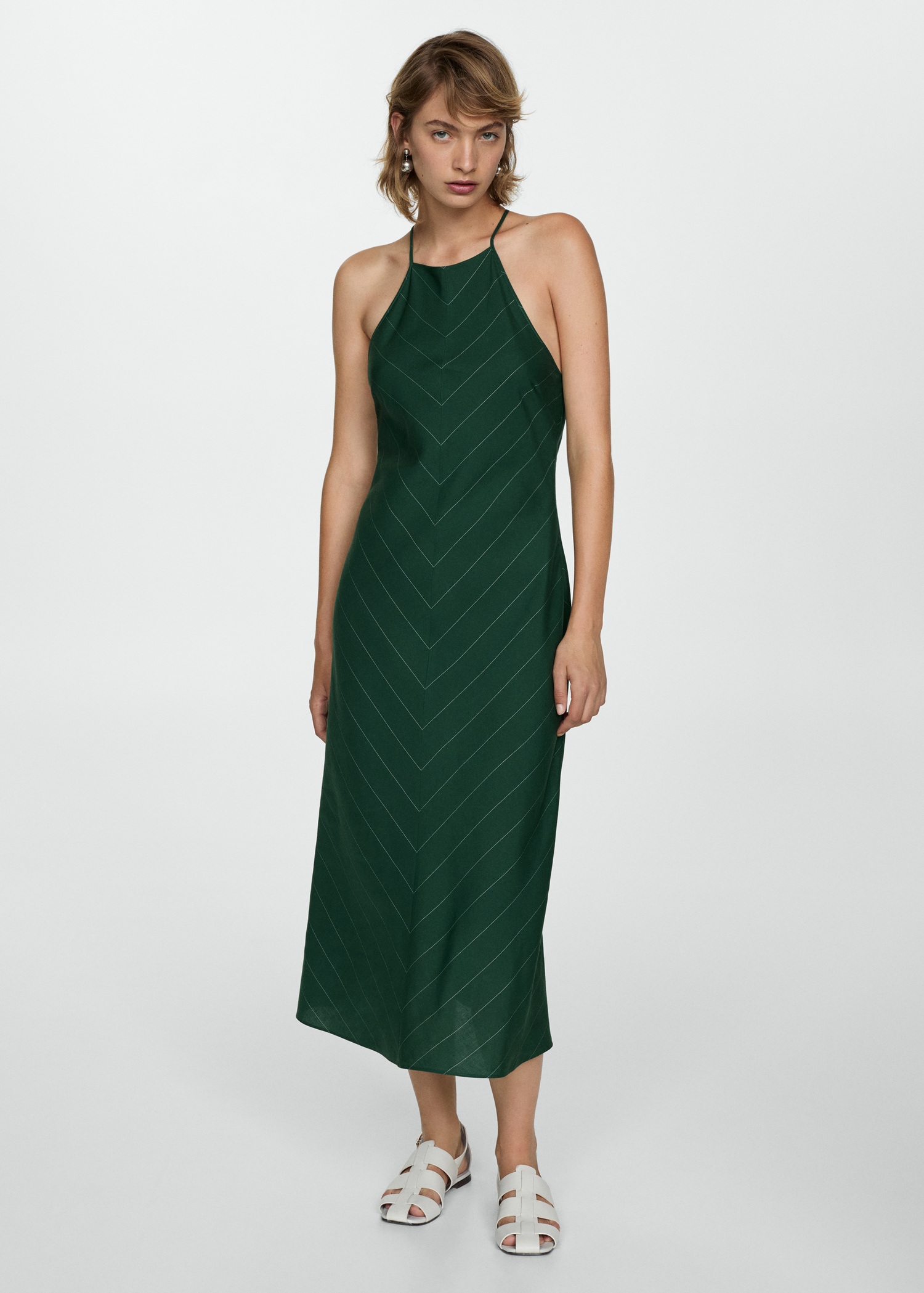 Pinstripe halter-neck dress - General plane
