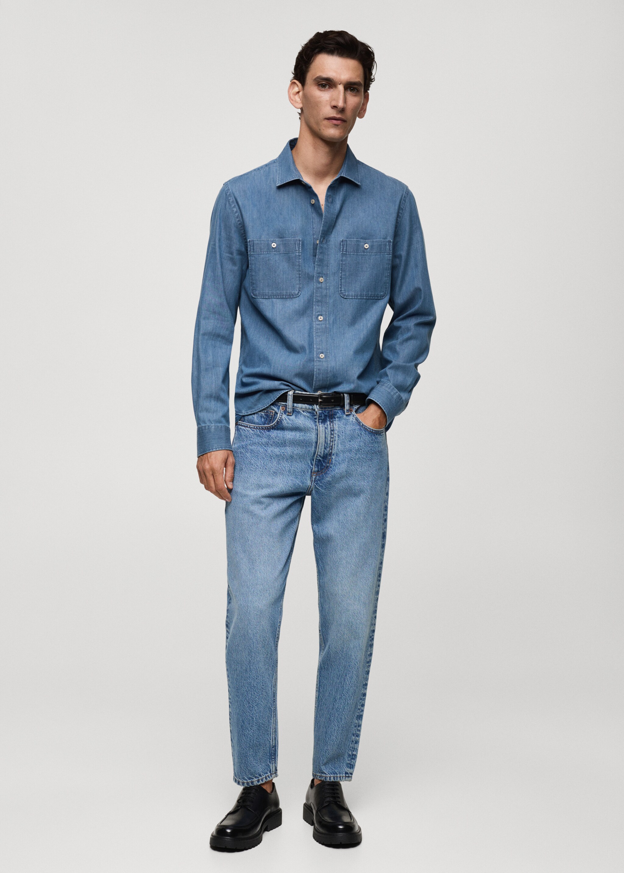 Regular fit denim overshirt with pockets - General plane