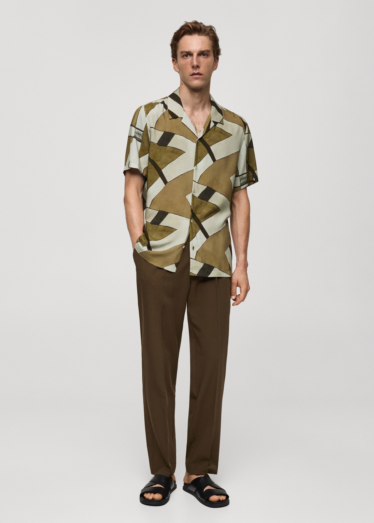 Printed flowing shirt with bowling collar - General plane