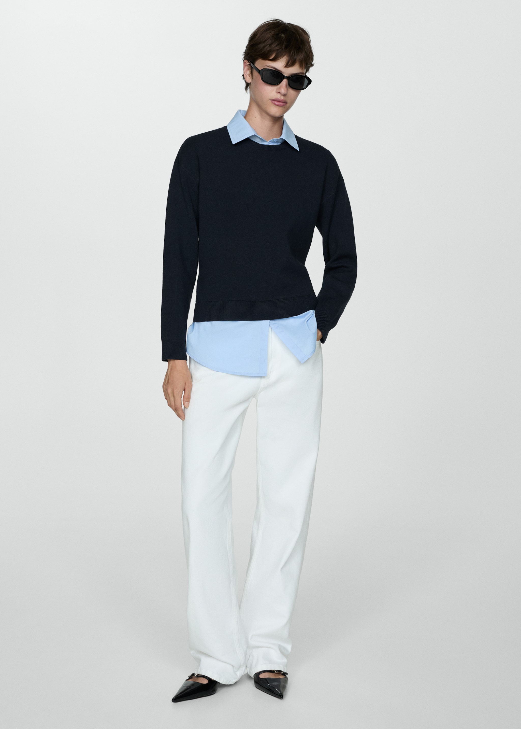 Camisa Blanca Con Jersey Mujer Camisa Incorporada Camisa Blanca