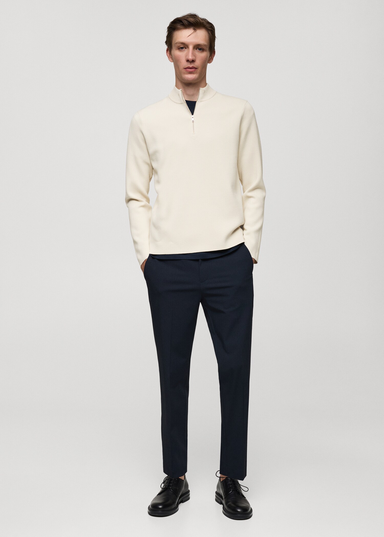 Pull-over maille moyenne col montant zippé - Plan général