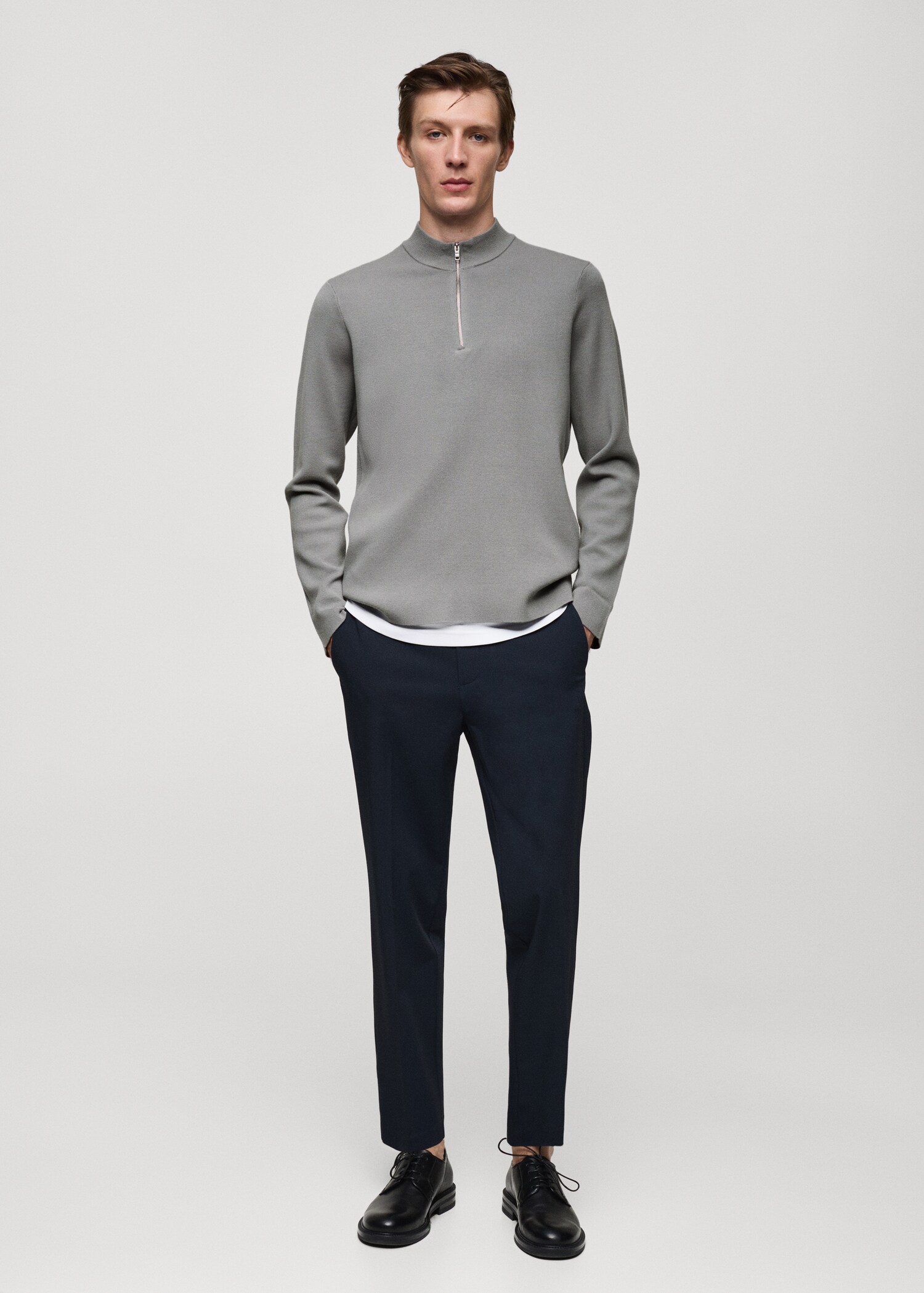 Pull-over maille moyenne col montant zippé - Plan général